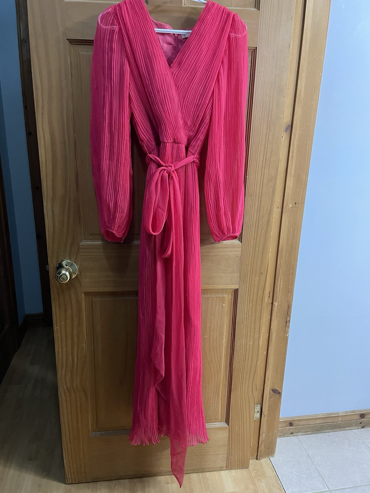 Vintage 70s Anthony Muto Accordion Pleat Evening Poly Chiffon Cape Gown Pink S-M