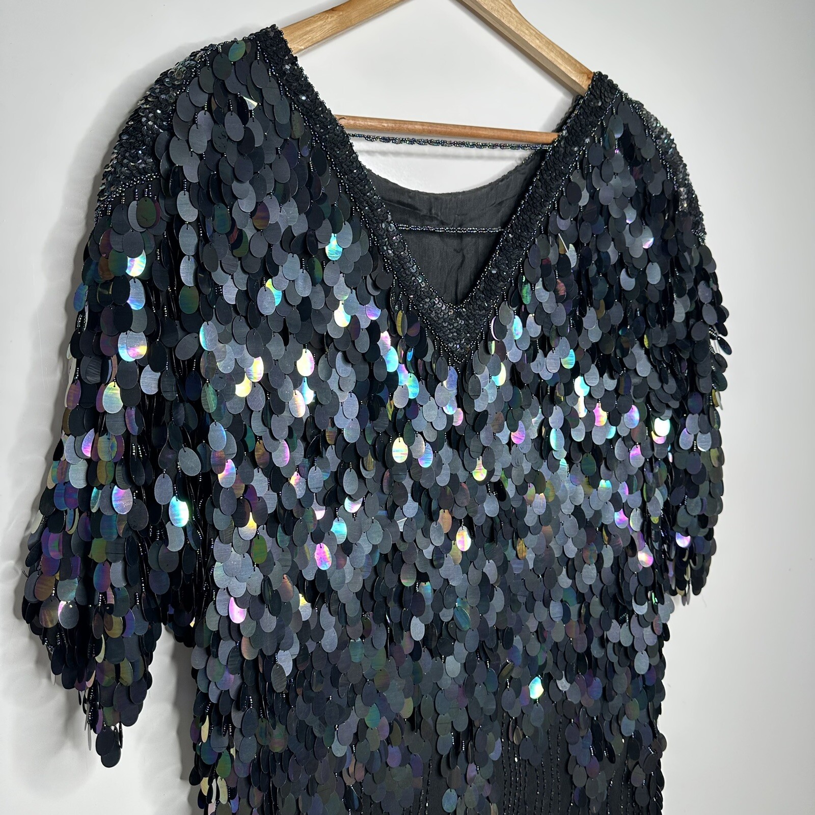 Greg Adams Vintage 80’s Pure Silk Sequin Beaded Flapper Style Party Dress M