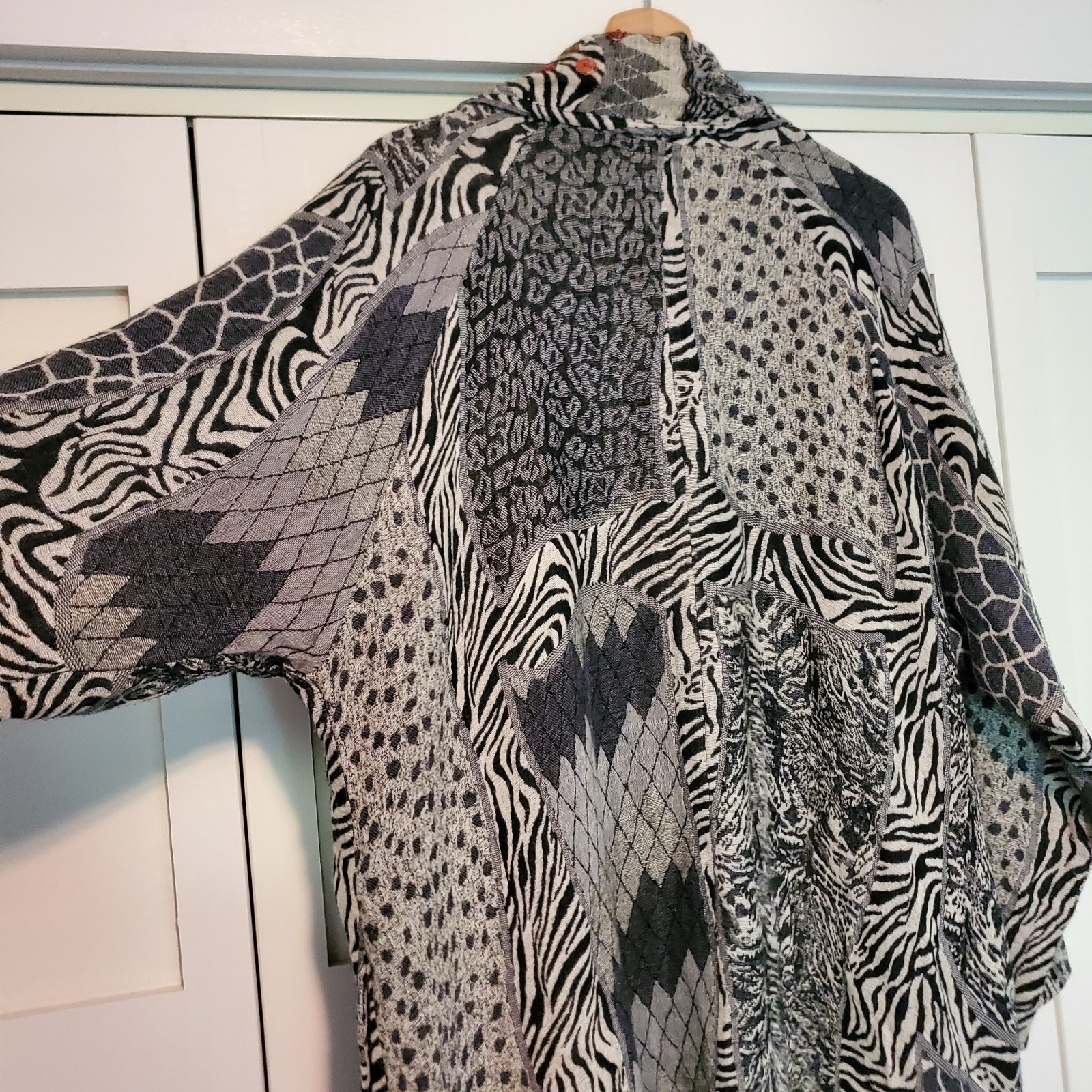 VTG Anu Wool Patchwork Abstract Art Open Jacket Womens S Mixed Media Embroidered
