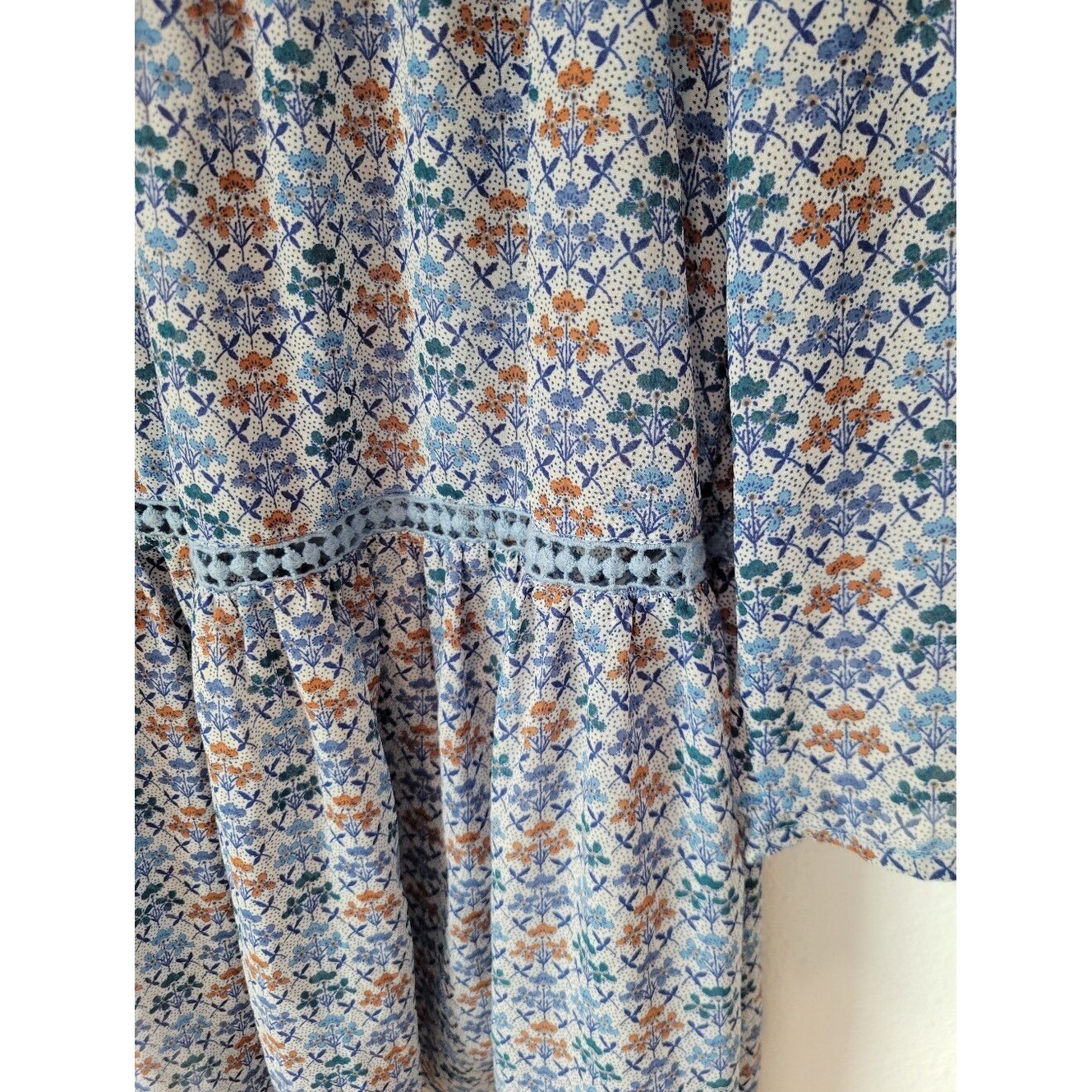 Holding Horses Anthropologie Betony Floral Swing Dress Women 12 Boho Blue Orange