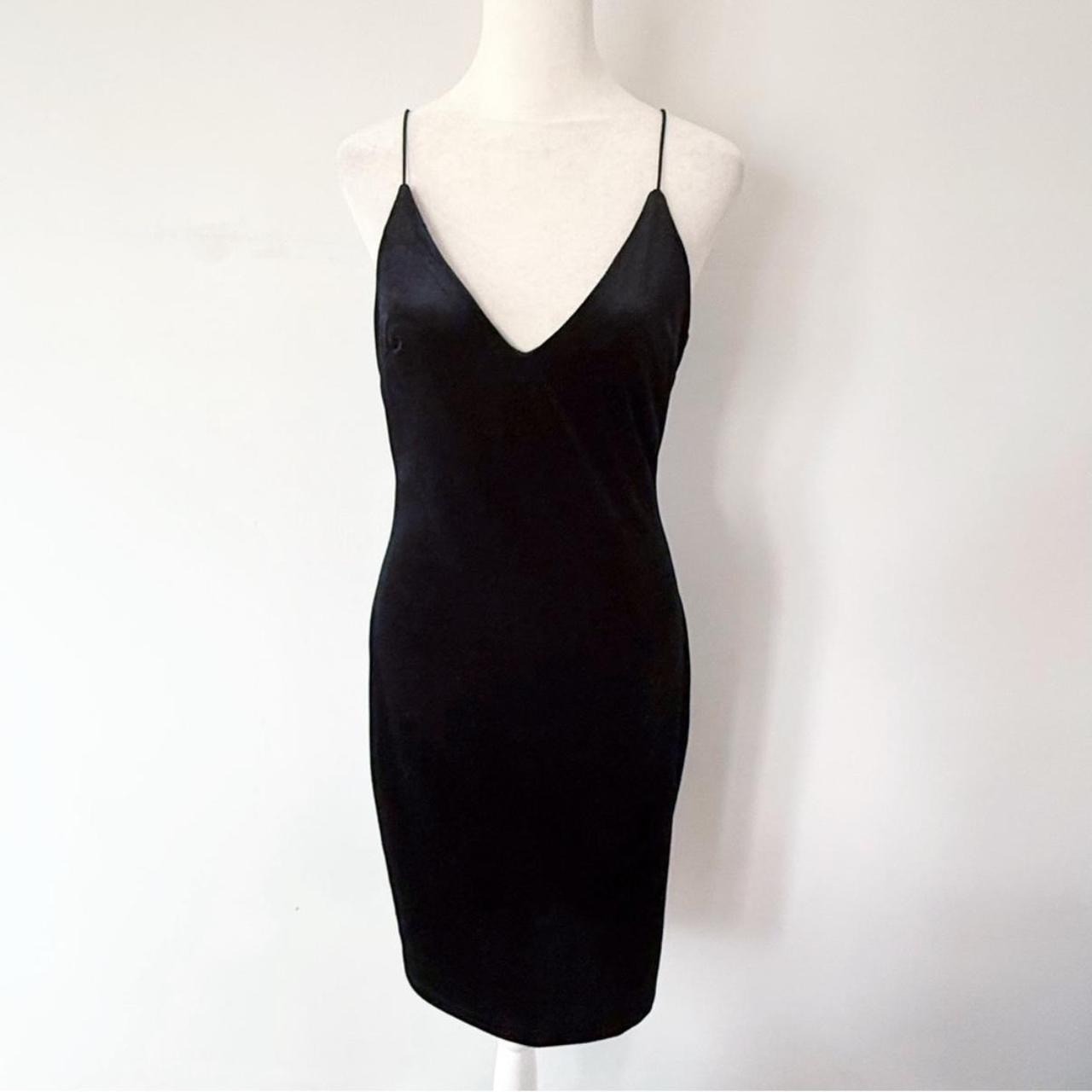 Vintage 90s Mini Dress Women Medium Black Velvet Bodycon Goth Event Evening Sexy