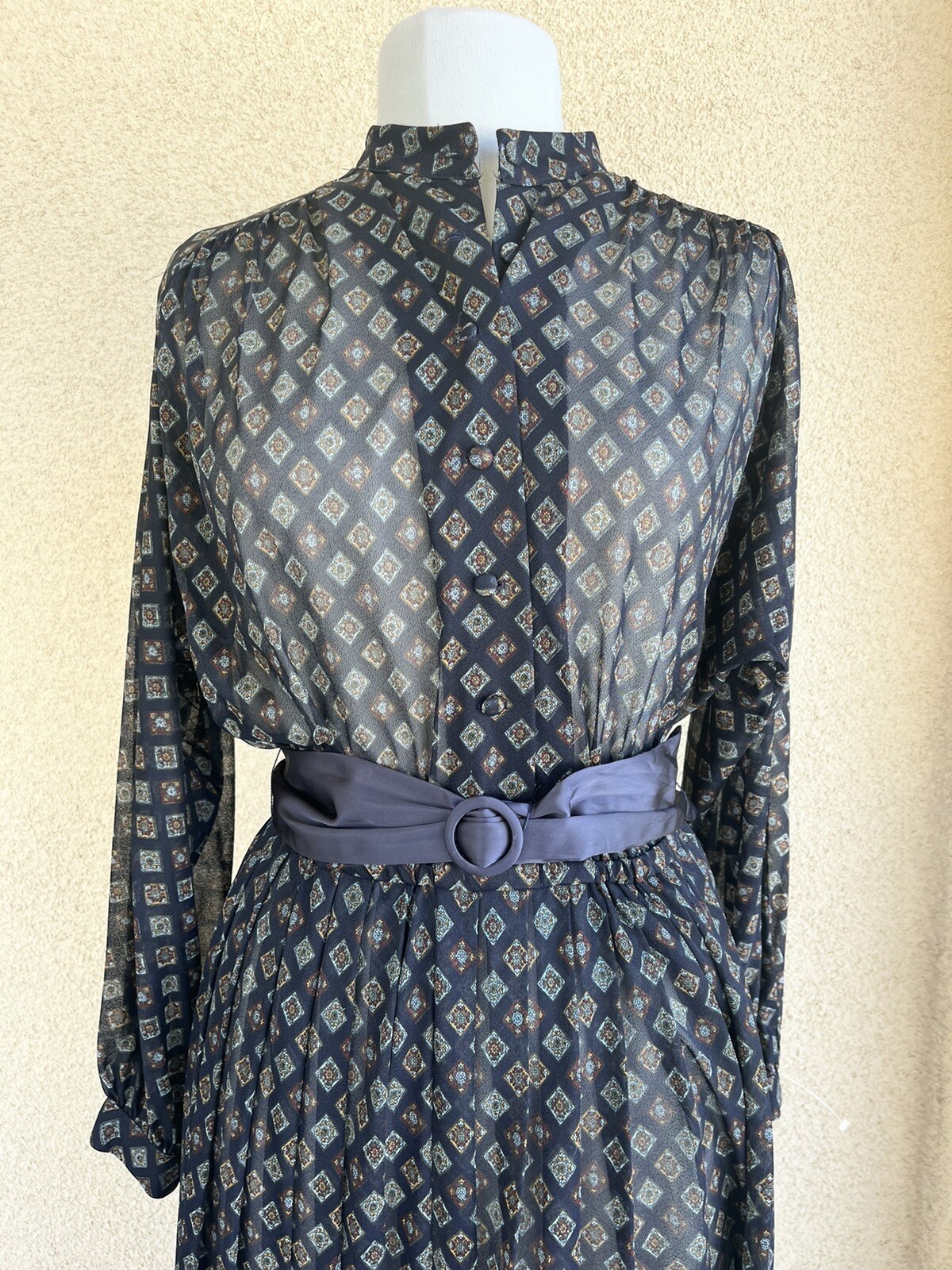 Neiman Marcus Nancy Greer NY size 12 Belted Dress Office Teacher Vintage 70s