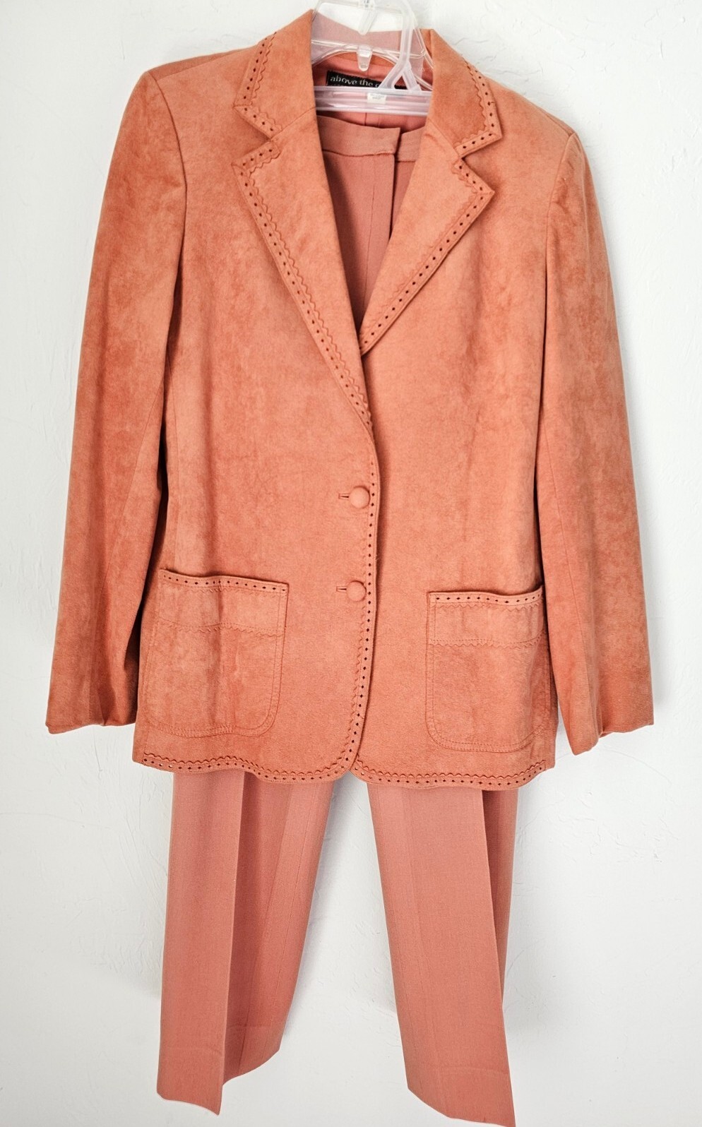 Vintage Pant Suit Above the crowd California 60s salmon color suede and wool