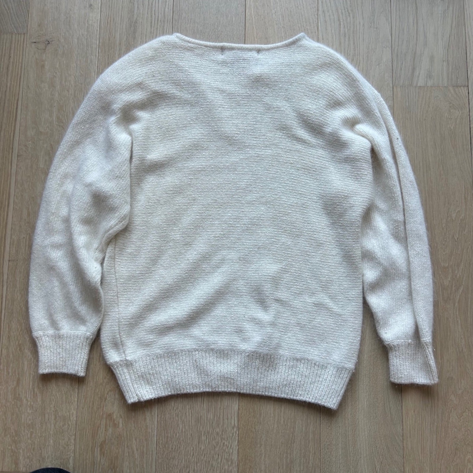 Vintage Gladys Bagley Sequin Jewel Embellished Sweater M Cream Silk Angora