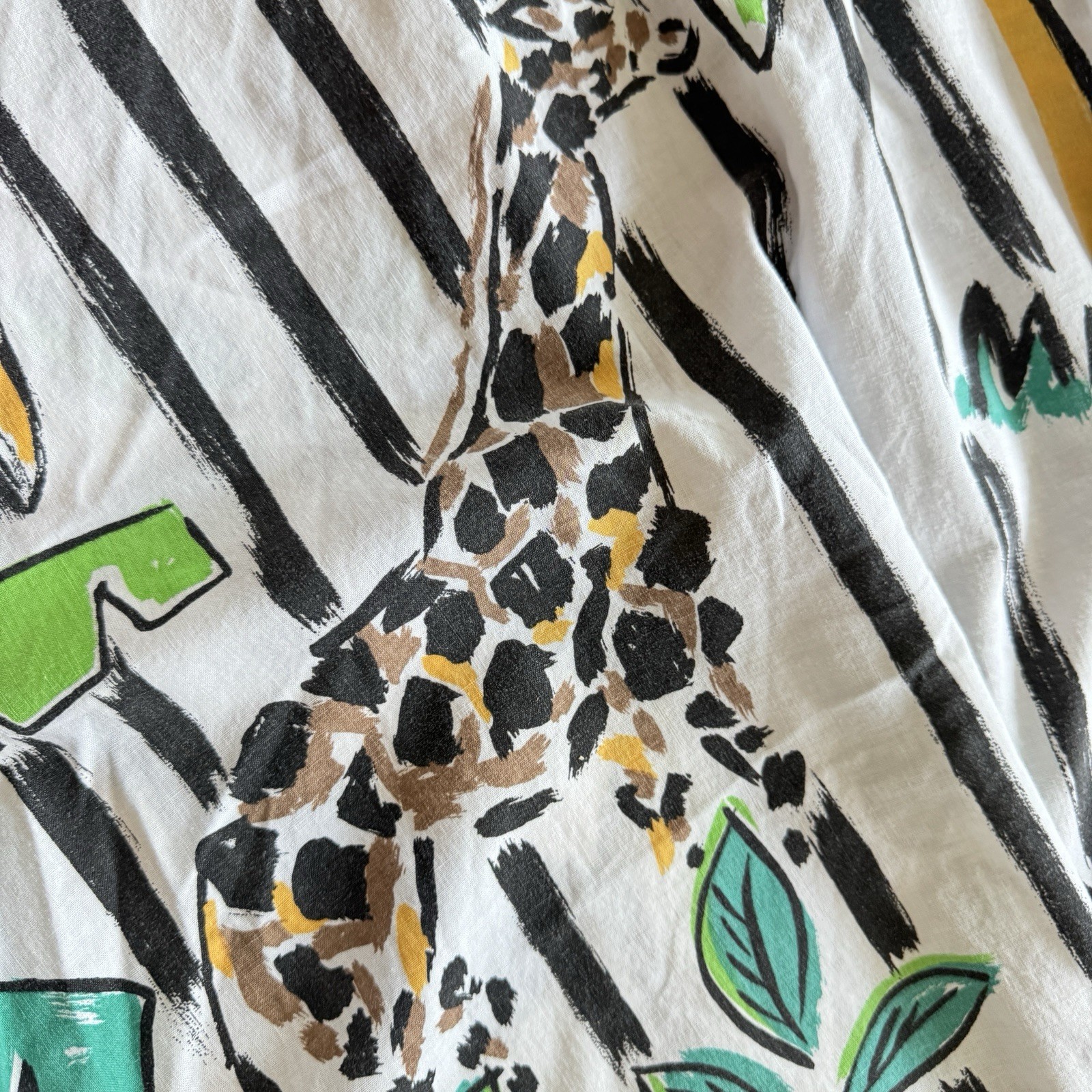 Vintage 80s Button Shirt Abstract Bright Colorful Art Tropical Animal Sz L Beach