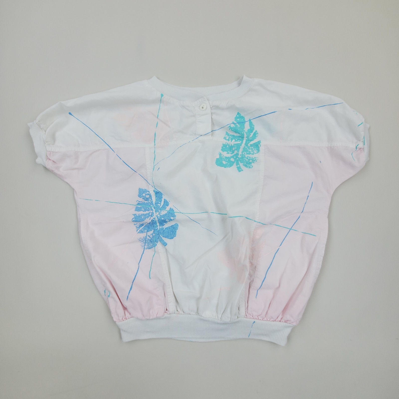 Vintage 80s Sunstroke Hawaii Pastel Hand Painted Baggy Henley Top Tshirt Sz S