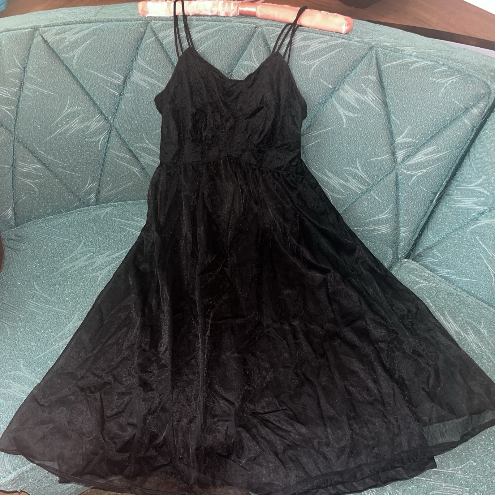 Vintage Vanity Fair Black Chiffon Nightgown Size 30 XS Extra Small Sleeveless