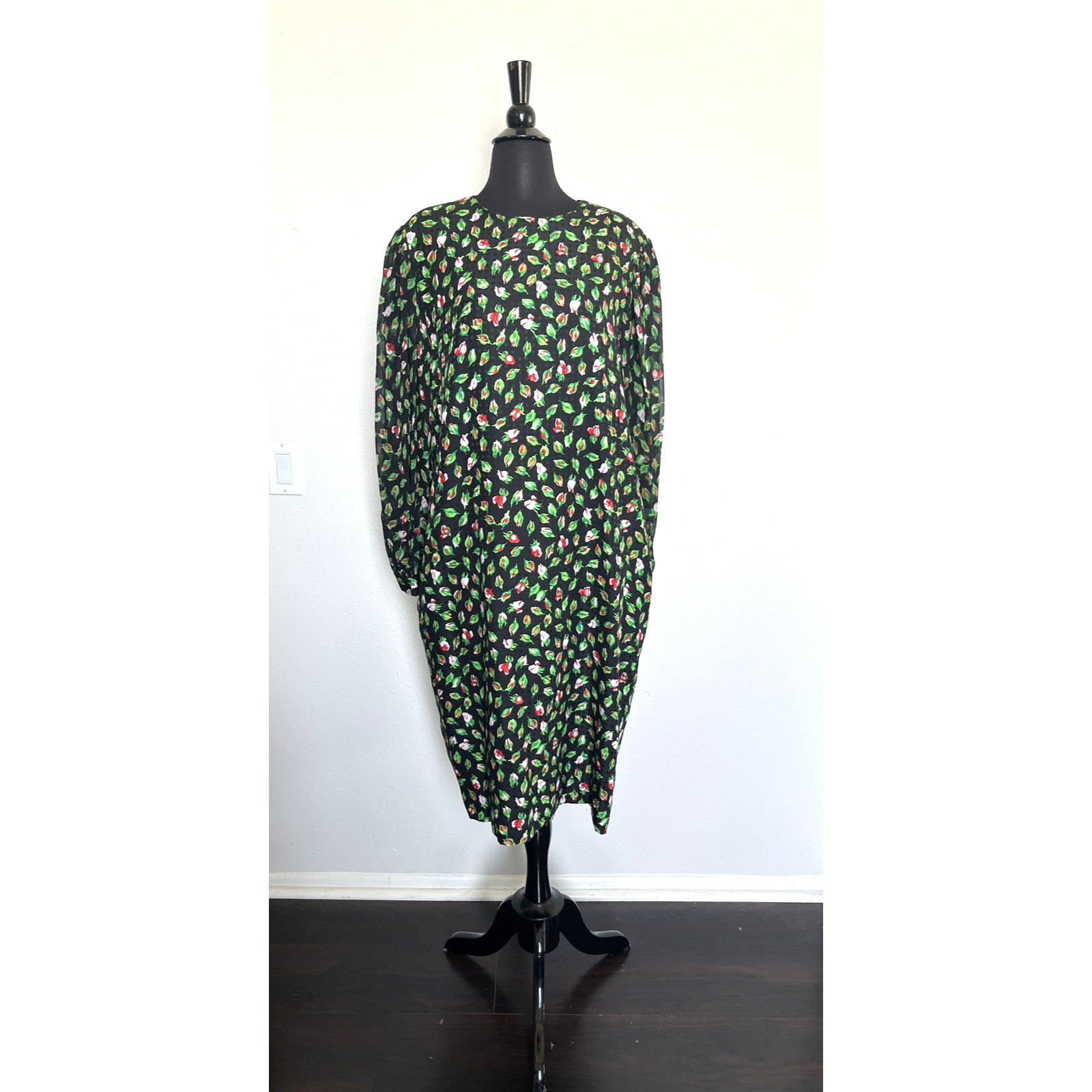 Vintage 80s Silk Dress Sz L/XL Stanley Sherman for Saks 5th Ave see measurements