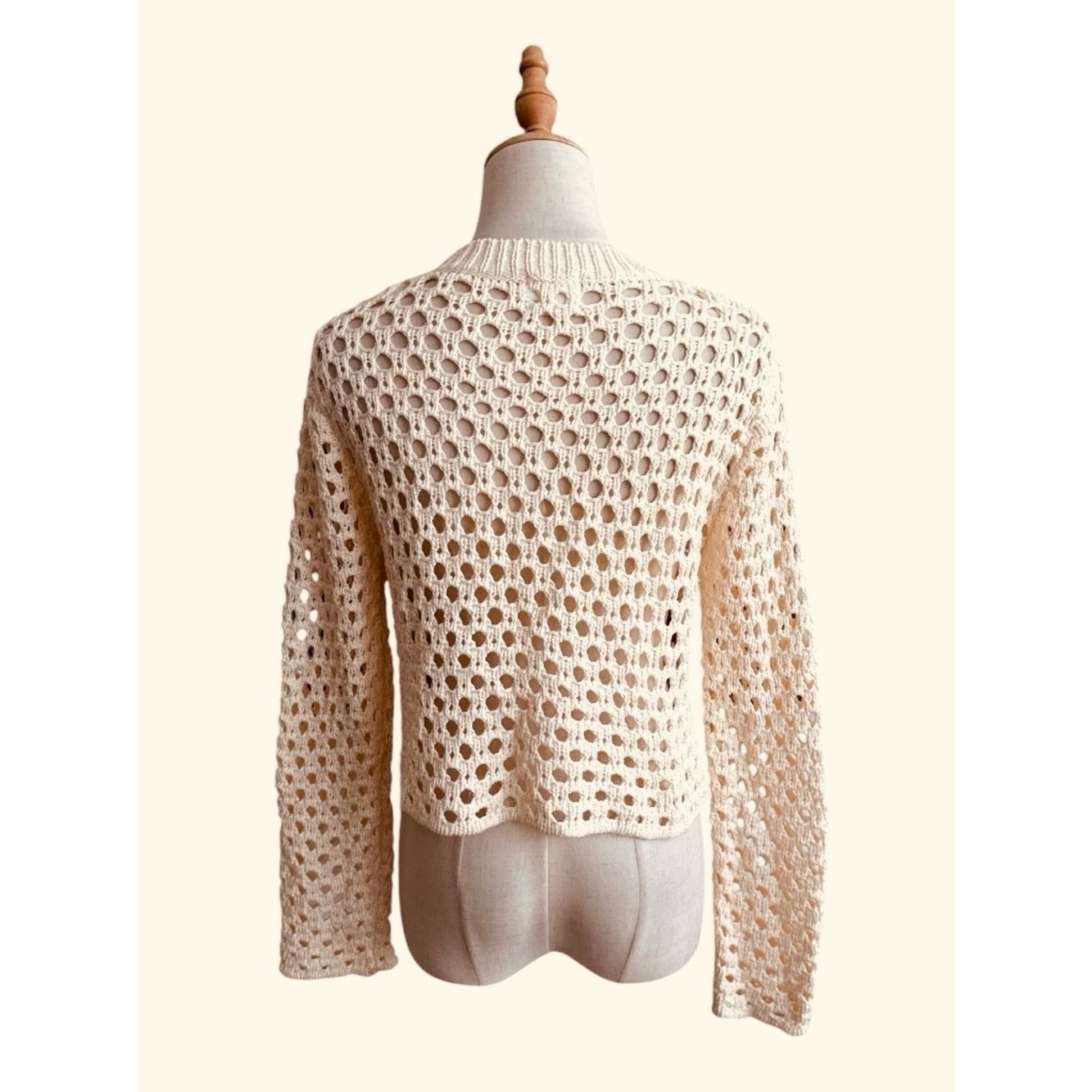Luna Ivy Granny Square Crochet Crop Sweater Cream Multicolor Boho Size Small