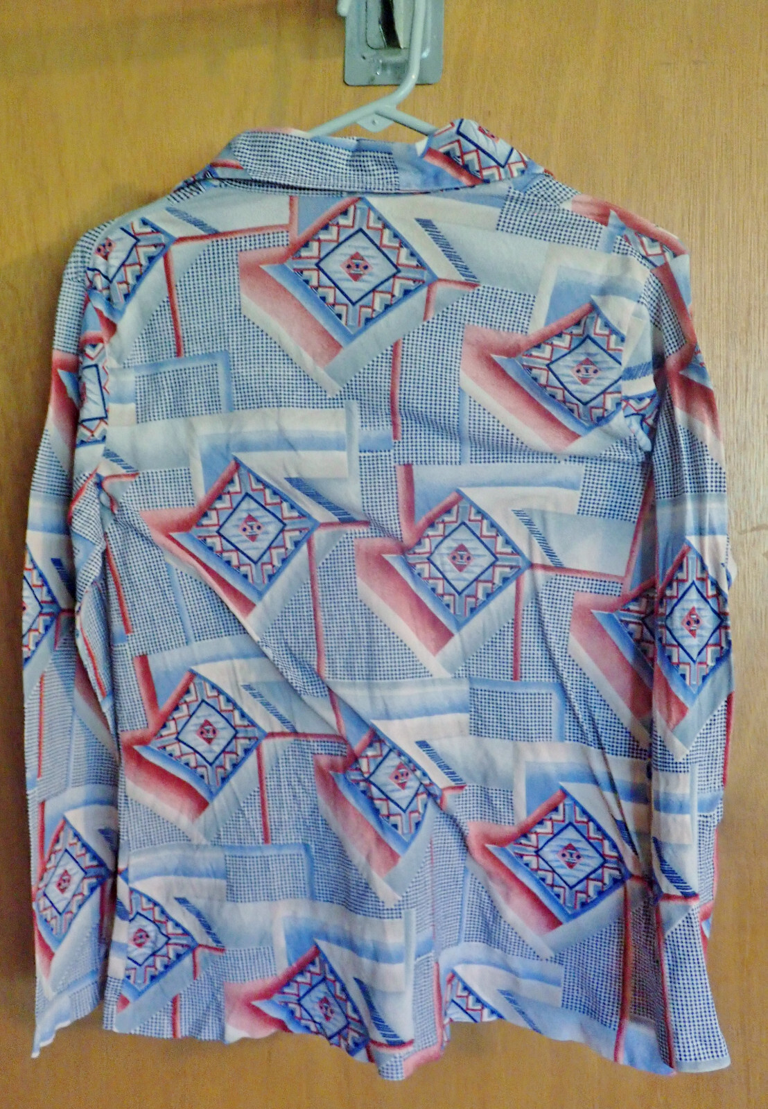 Vtg 70s Hilton Head Sportswear Womens M Disco Shirt Geometric Abstract Art Print