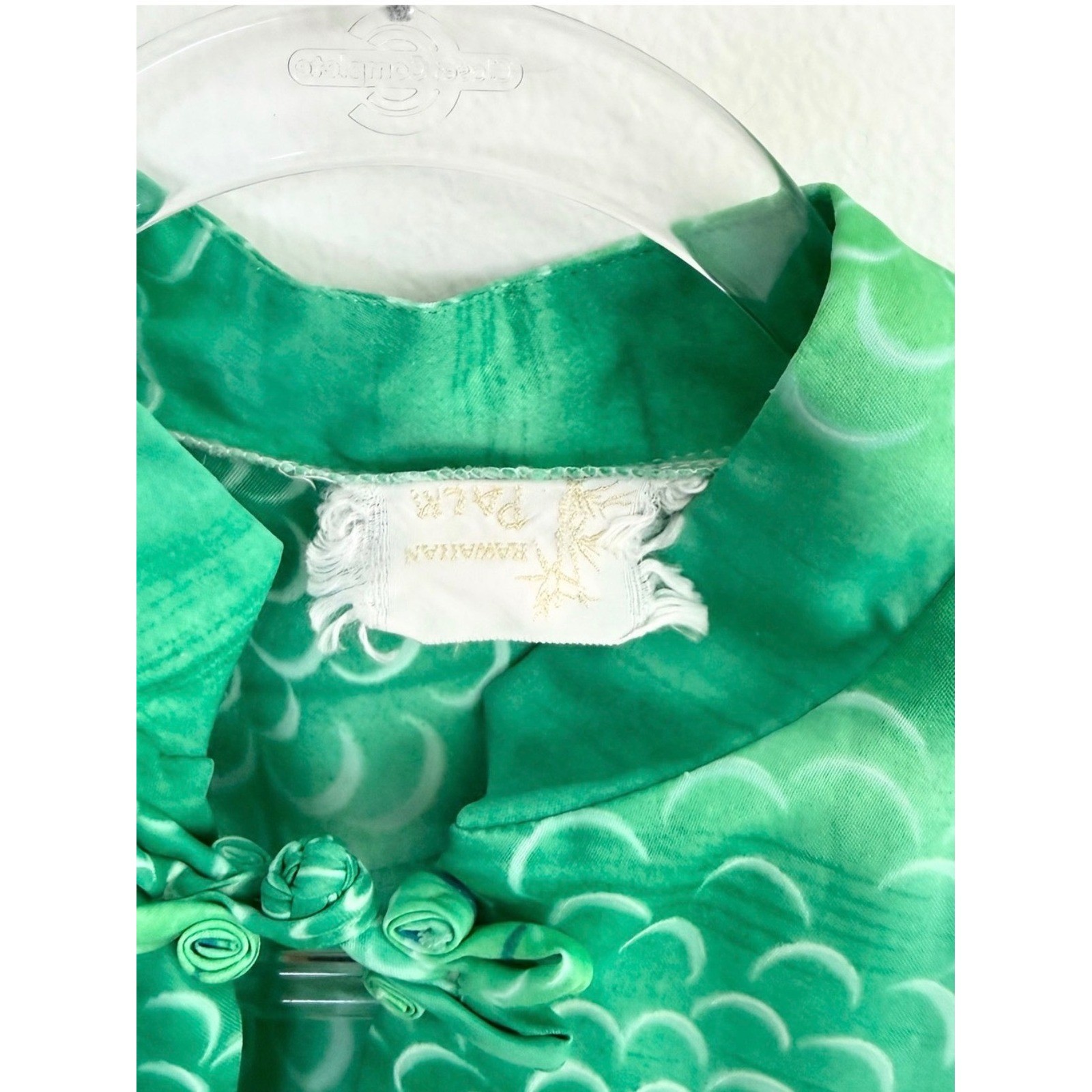 Vintage Hawaiian Palm Green Floral Kimono Sleeve Dolman Blouse S/M