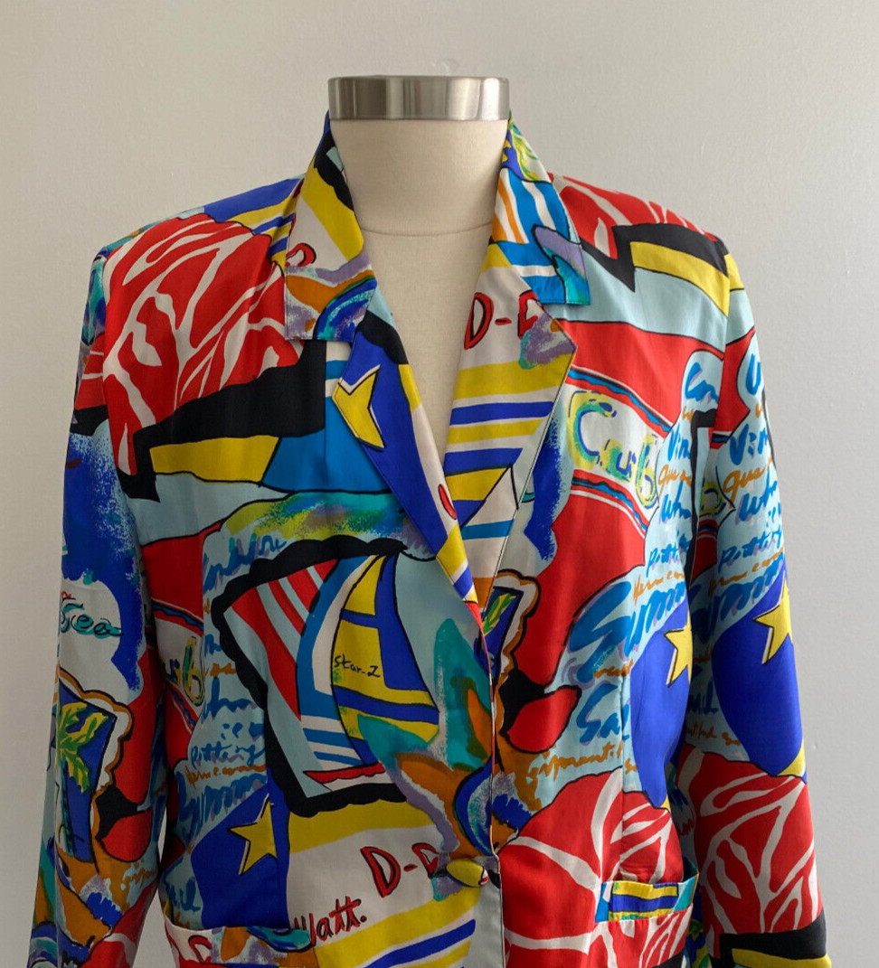 Vintage Carol Horn Workshop Bold Print Oversized Silk Blazer Jacket Medium