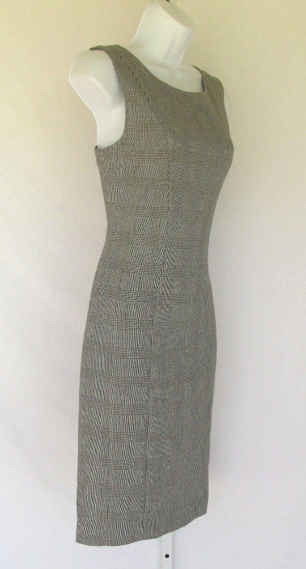 VINTAGE 1980s DRESS BLACK WHITE CHECKERS FULLY LINED POLY RAYON SPANDEX SIZE 8