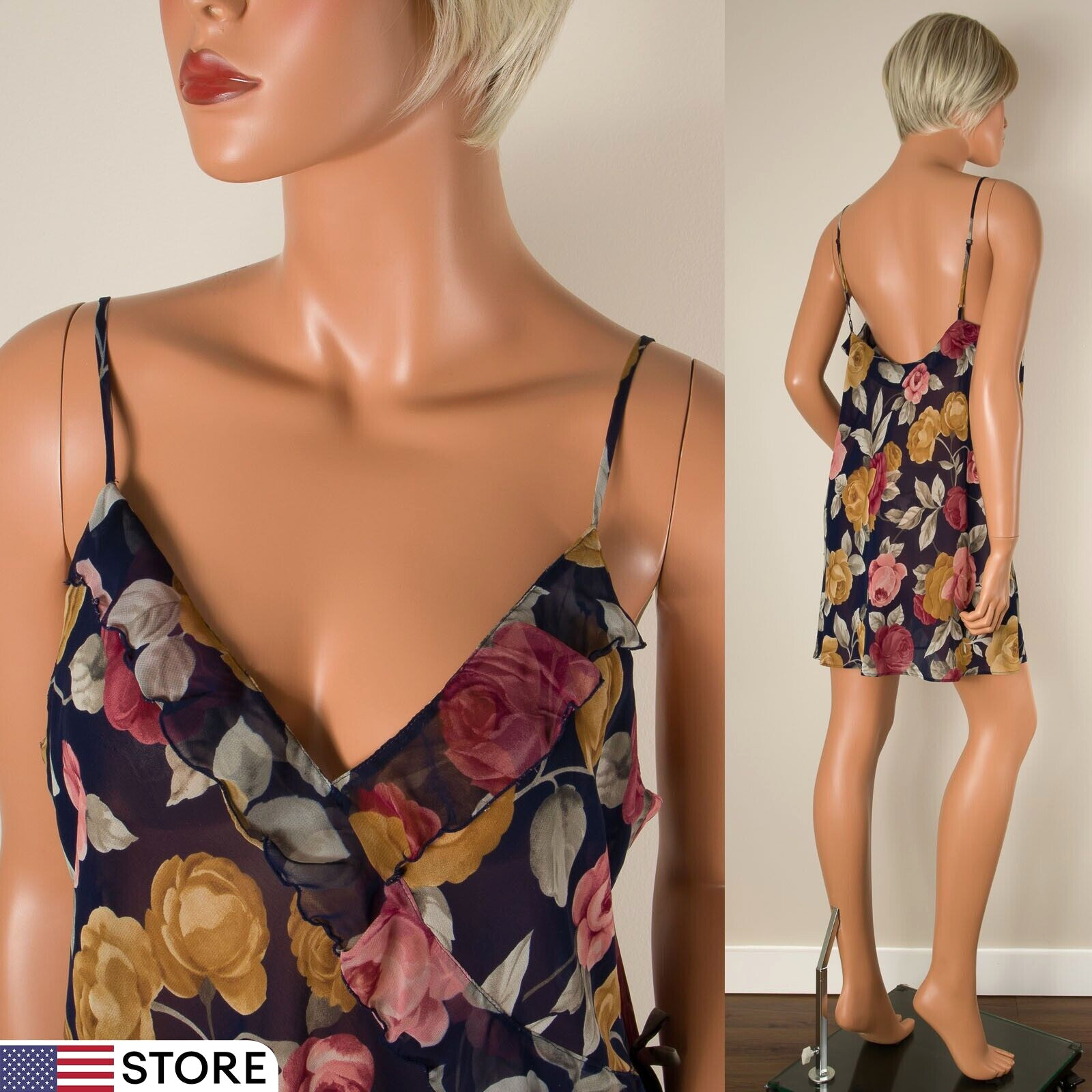 💖 Vintage VICTORIA’S SECRET Chiffon Semi Sheer Chemise Floral Slip Dress L