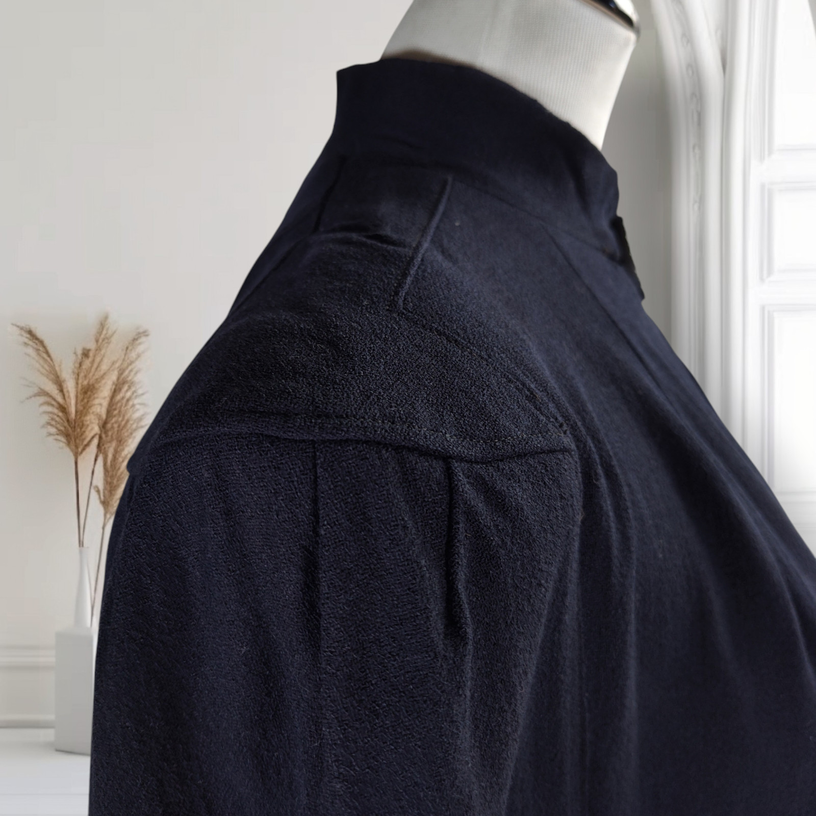 Vintage 1940s Midnight Blue Wool Crepe Gothic Cape Cloak Arm Slits Dark Academia