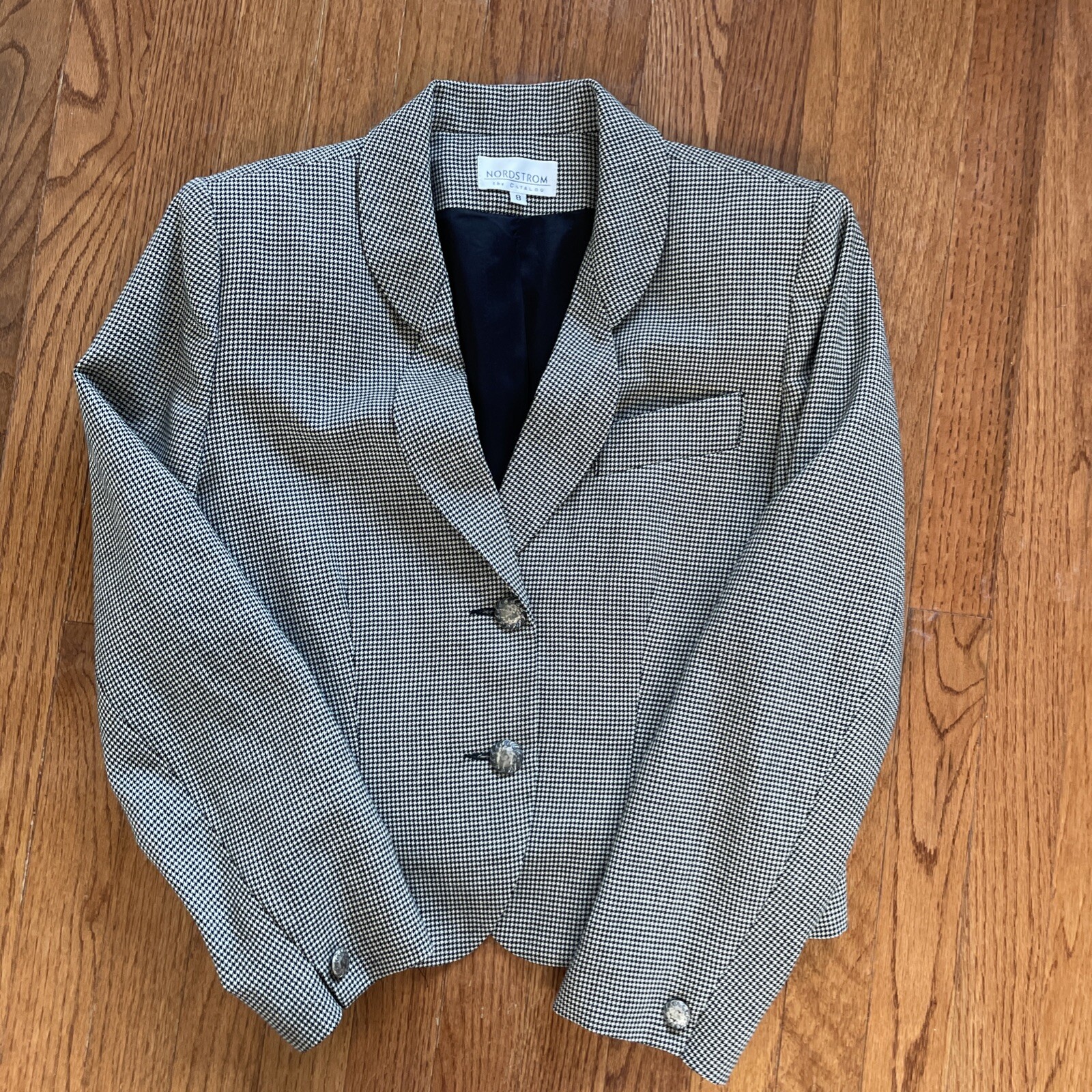 Vintage Nordstrom Houndstooth Wool Blazer Sz 8 Career Office Classic Timeless