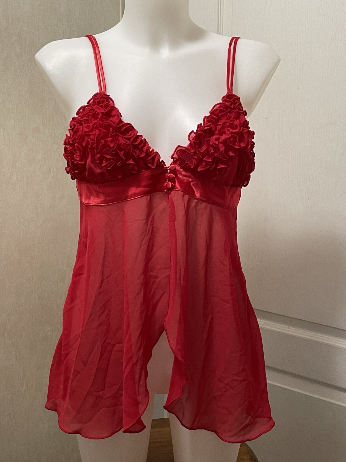 VTG Je Tadore Red Ruffle Bodice Sheer Camisole Top Lingerie Size S