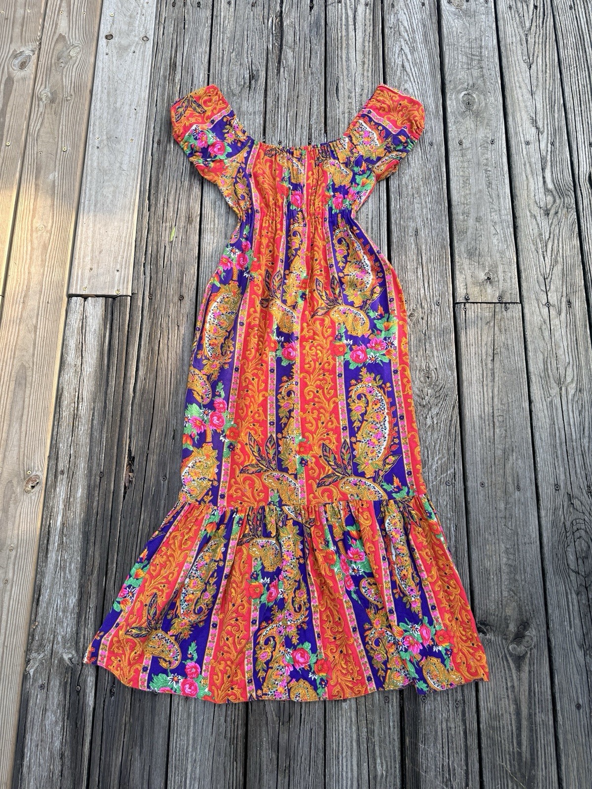 Vintage 1970s Cracker Jax Floral Paisley Boho Maxi Dress