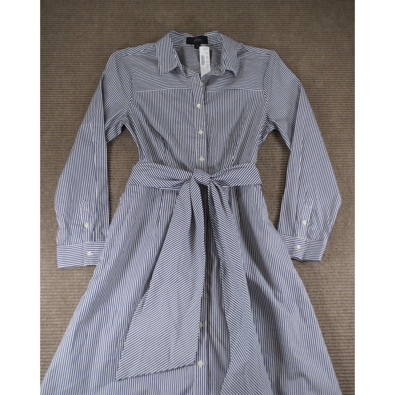 J Crew Navy Stripe Cotton Poplin Midi Shirt Dress 6 NWT Belted Coastal Grandma