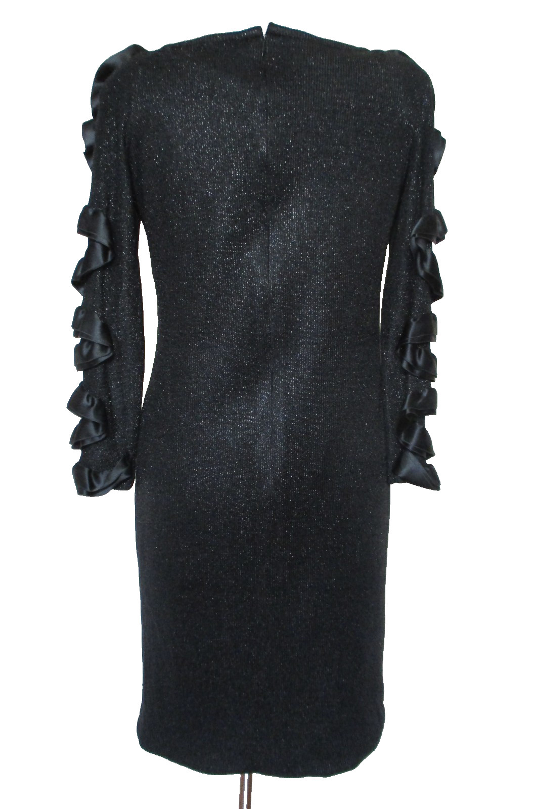 Vtg Carol Mignon Boutique Black Metallic Knit Dress 8 Women Embellished Sleeves