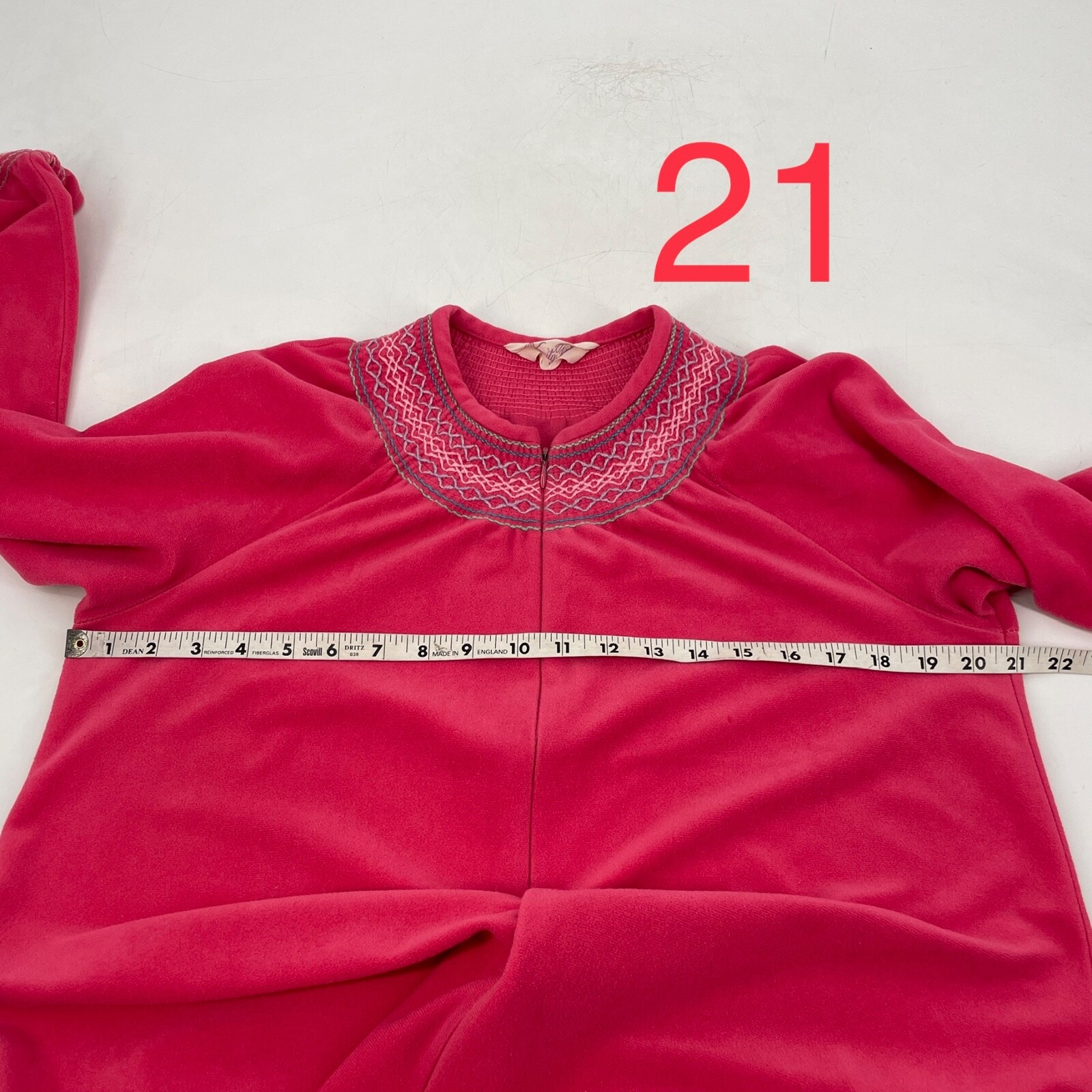 VTG Vanity Fair Womens S/M Housecoat Robe Half Zip Velour Embroidered pink maxi