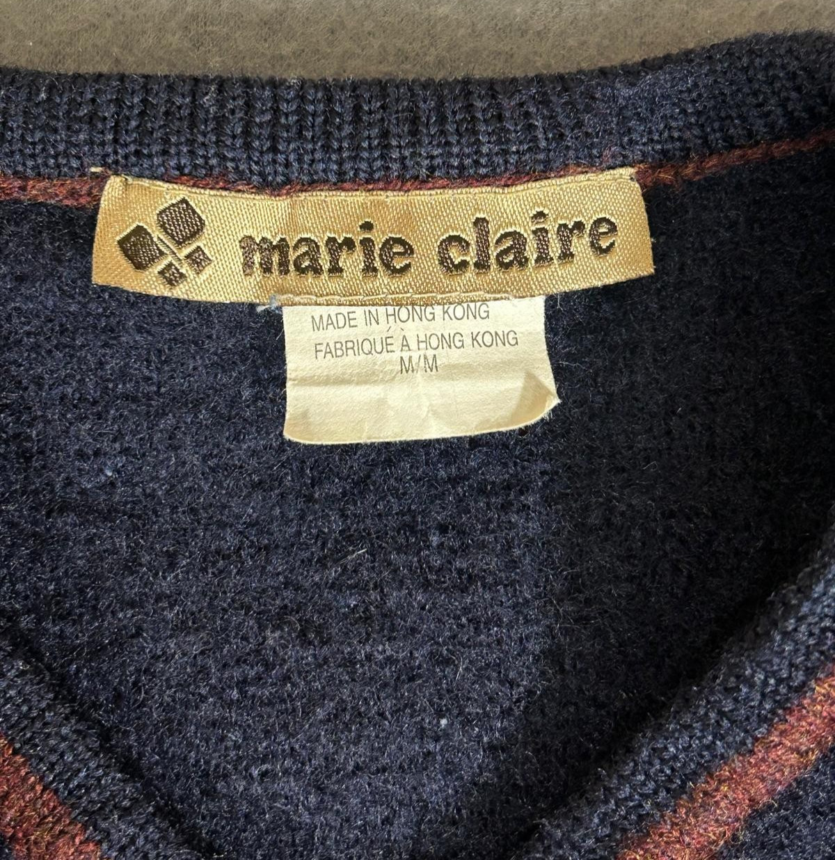 Vintage Marie Claire Wool Sweater Size M Women’s Dark Blue Cardigan Hong Kong