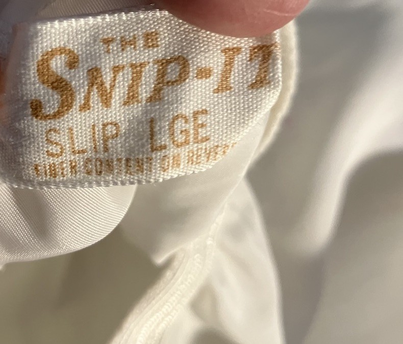 VTG White Slip Skirt The Snip-It Sz. L 70s Nylon Blend Embroidered Hem 2779 Maxi