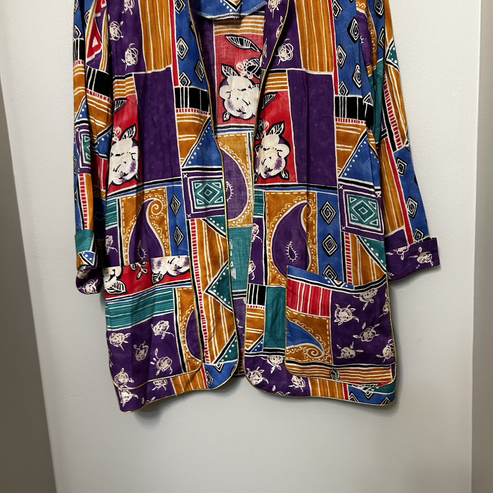 VINTAGE LADY CAROL OF NEW YORK OPEN FRONT Jacket Blazer Multicolored Abstract 10