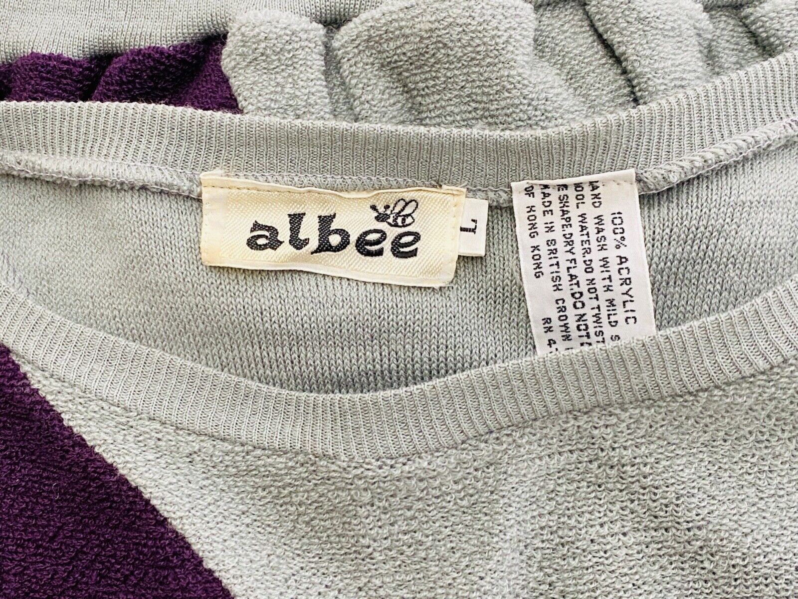 Vintage 1970s purple gray crop top sweater shirt asymmetric oversize long sleeve