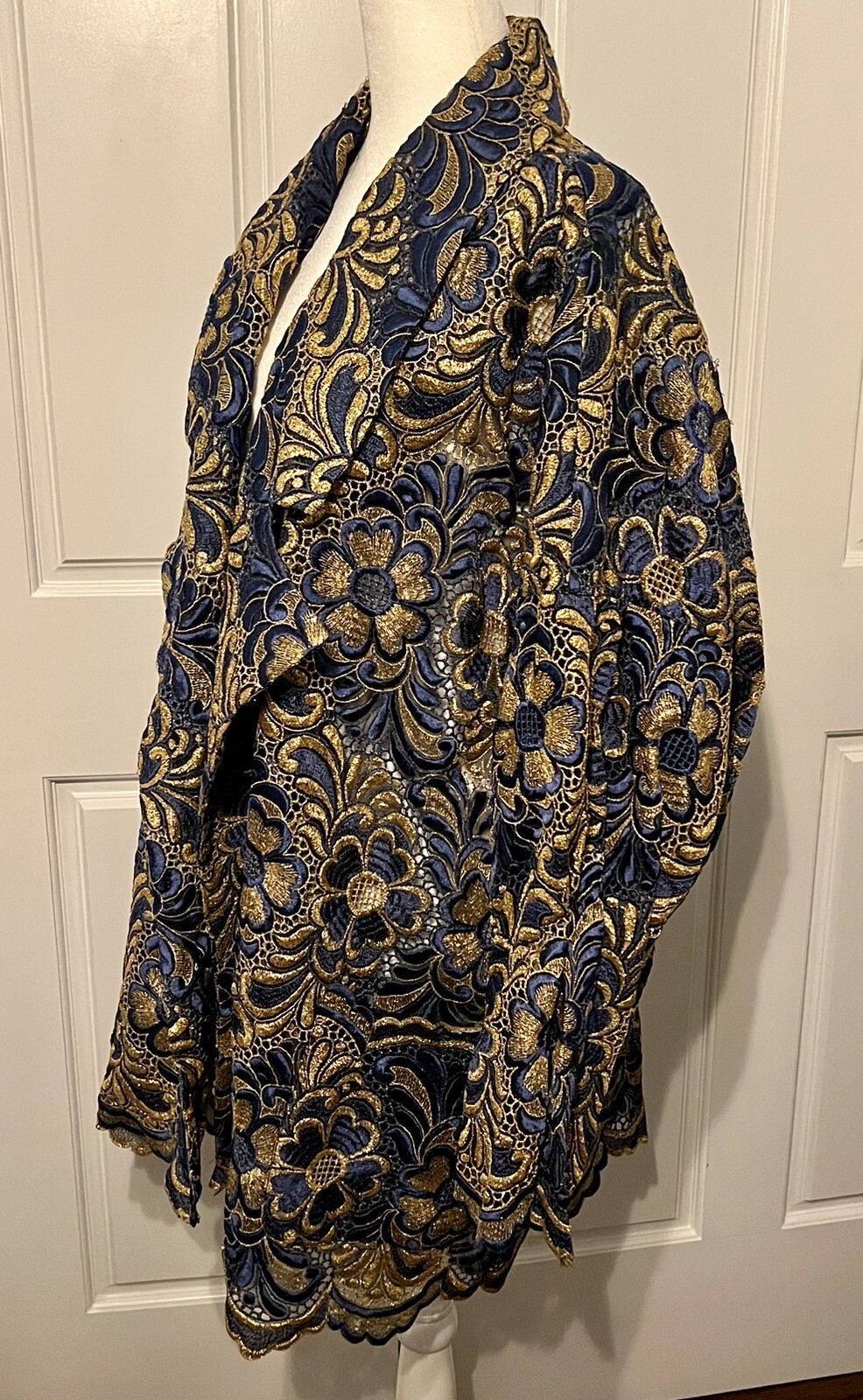 RARE 1980s early 1990s John Crancher UK Blue Gold Lace Embroidered Jacket O/S