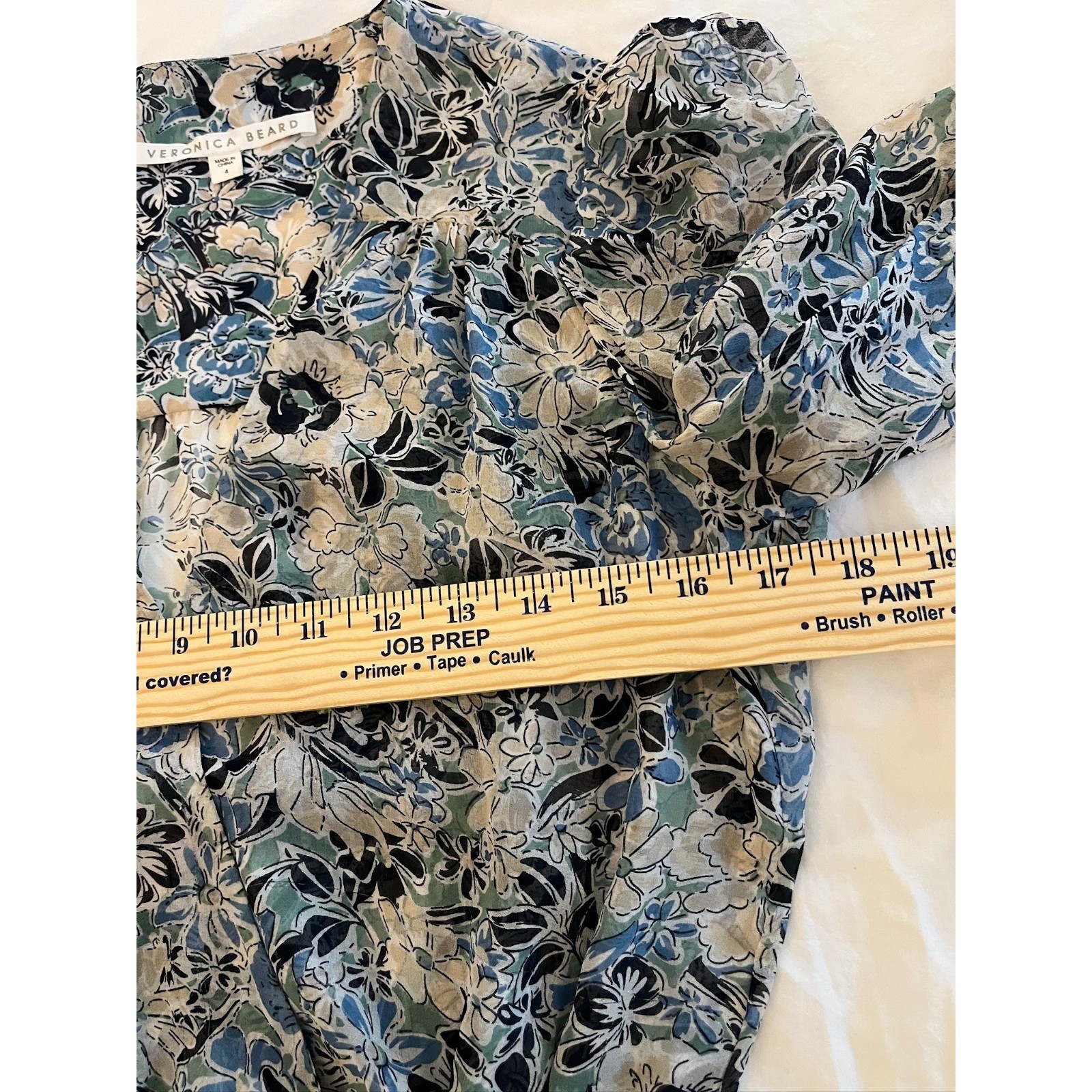 VERONICA BEARD Maggie Blue Floral 100% Silk Wrap Dress Ruched Boho Romantic