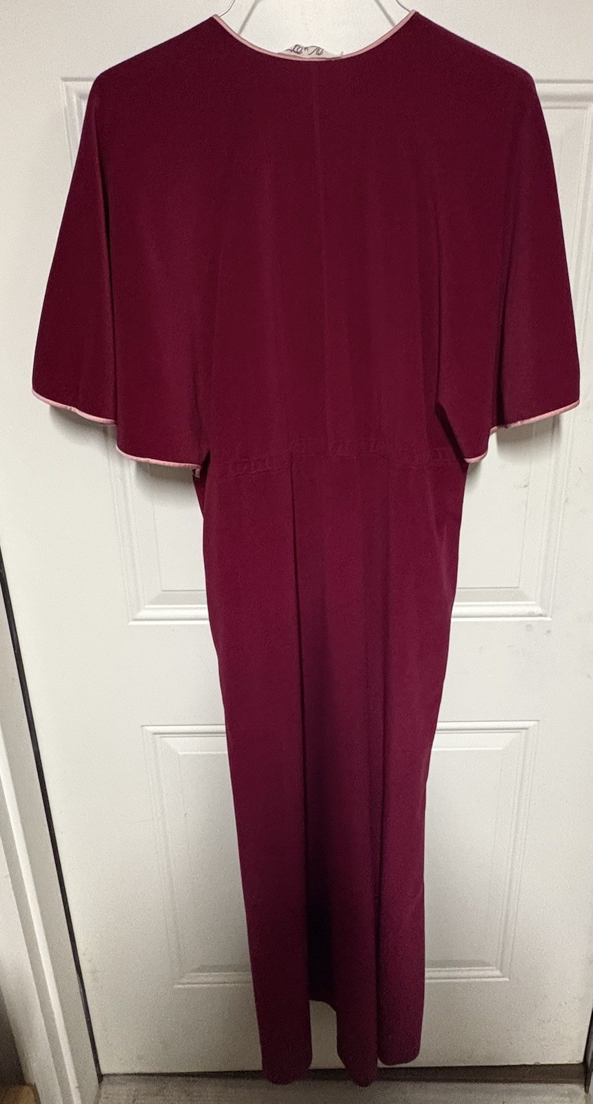 VTG Vanity Fair Housecoat Robe Zip Front Velour Cinched Waist Raspberry Sz M