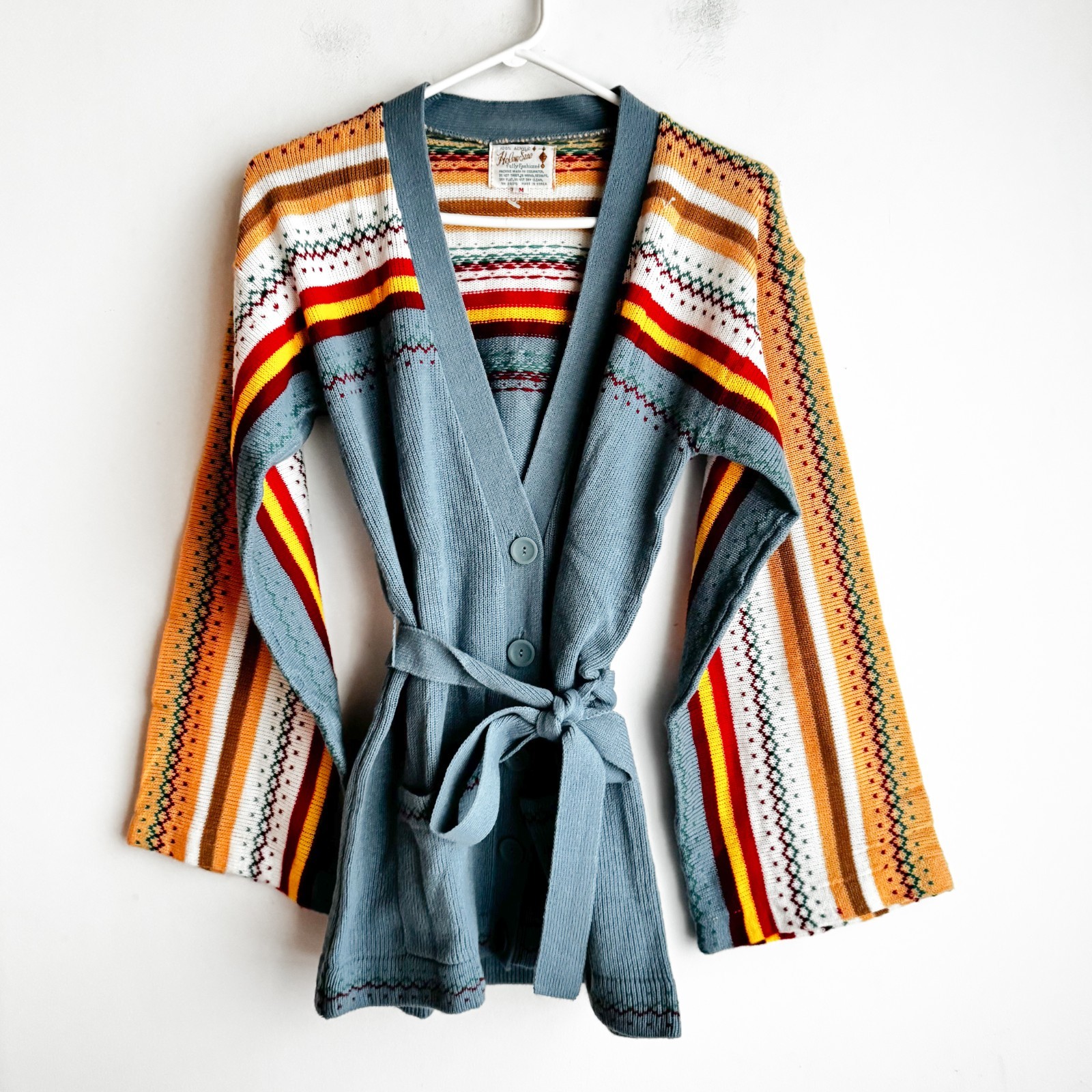 Vintage 70s Helen Sue Deadstock Brand new Unused Bell Sleeve Belted Cardigan M