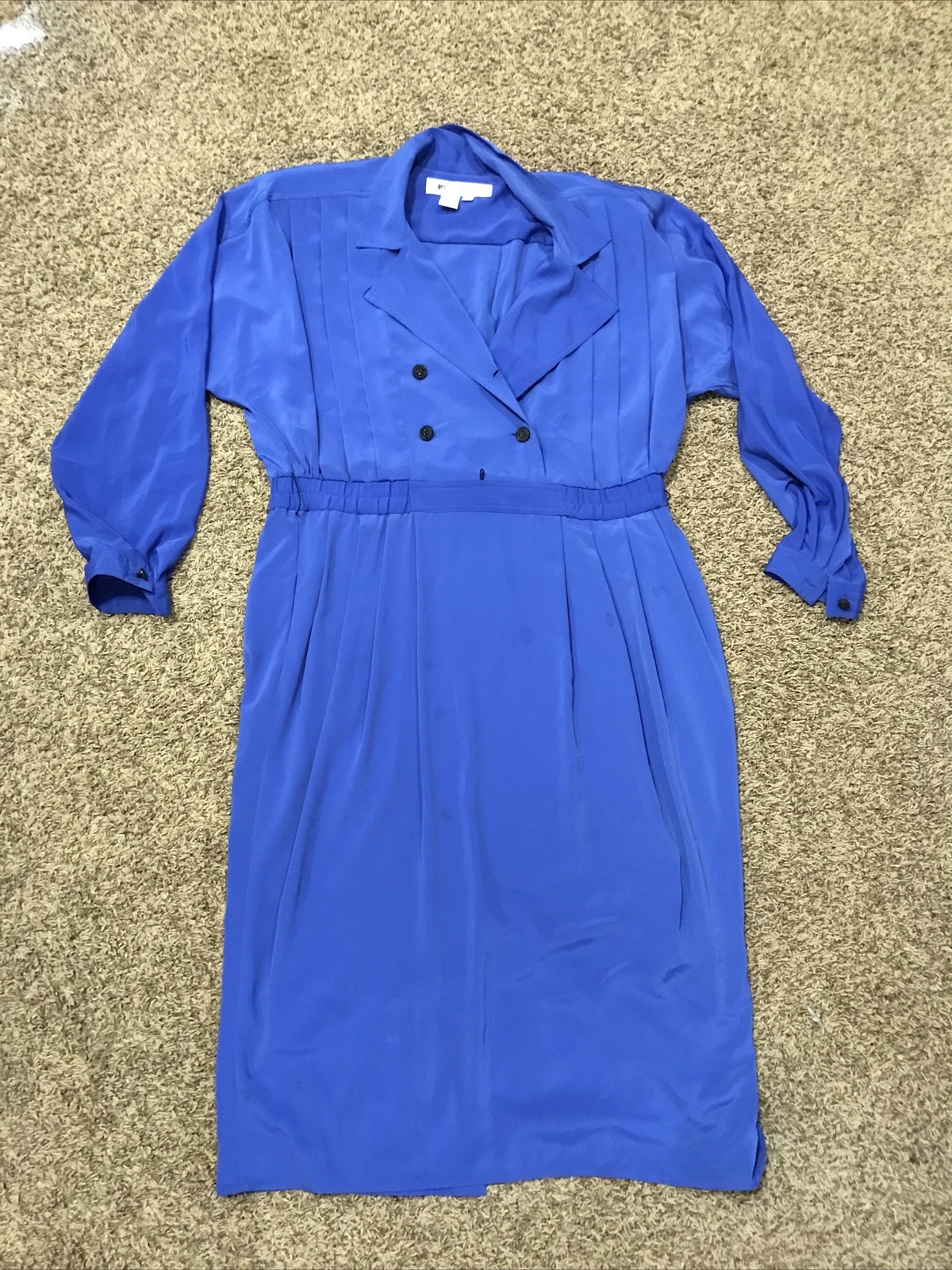 VTG Ms. Chaus Navy Blue Sheath Secretary Stewardess Shirtdress Dress Size 14 A20