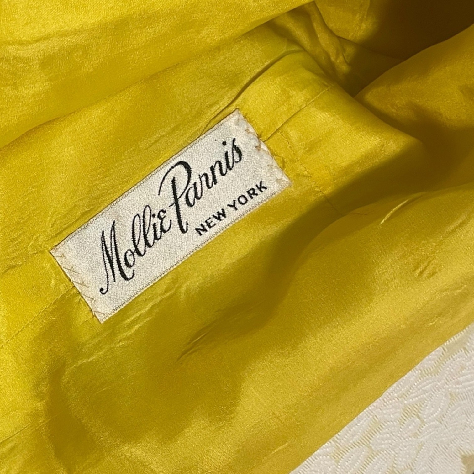 Vintage 1960s Mollie Parnis New York Yellow White Brocade Cropped Jacket Size S