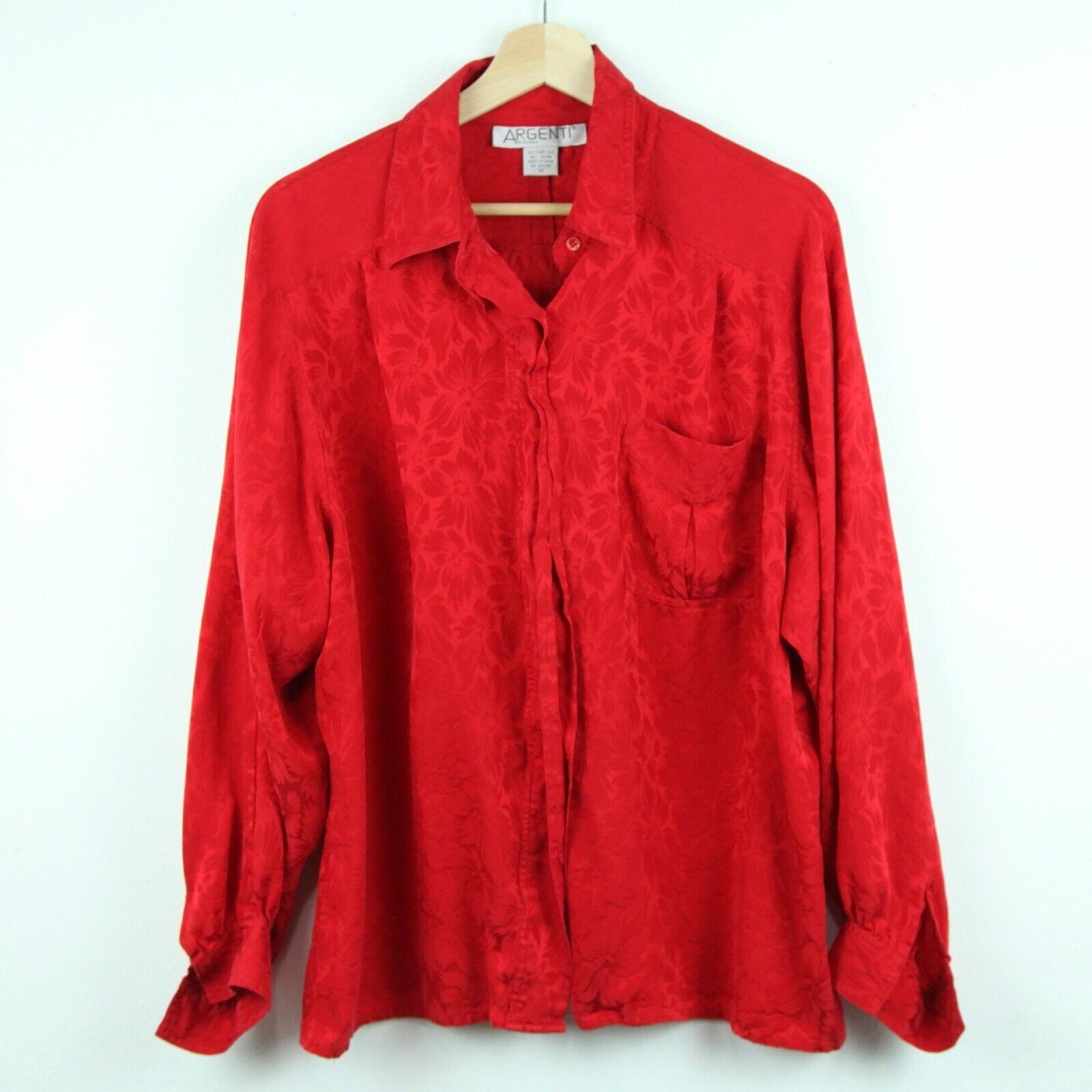 Vintage Red Silk Button Up 14 Floral Valentine Elegant 90s Boxy Regency Glam 90s