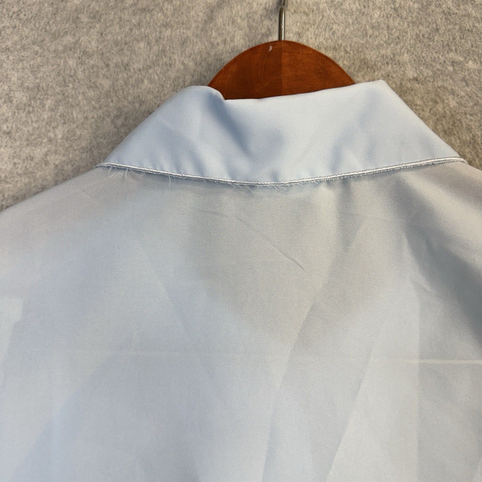 VTG Nikki Size 14 Light Blue Short Sleeve Blouse Eyelet Lace Collar Made in USA