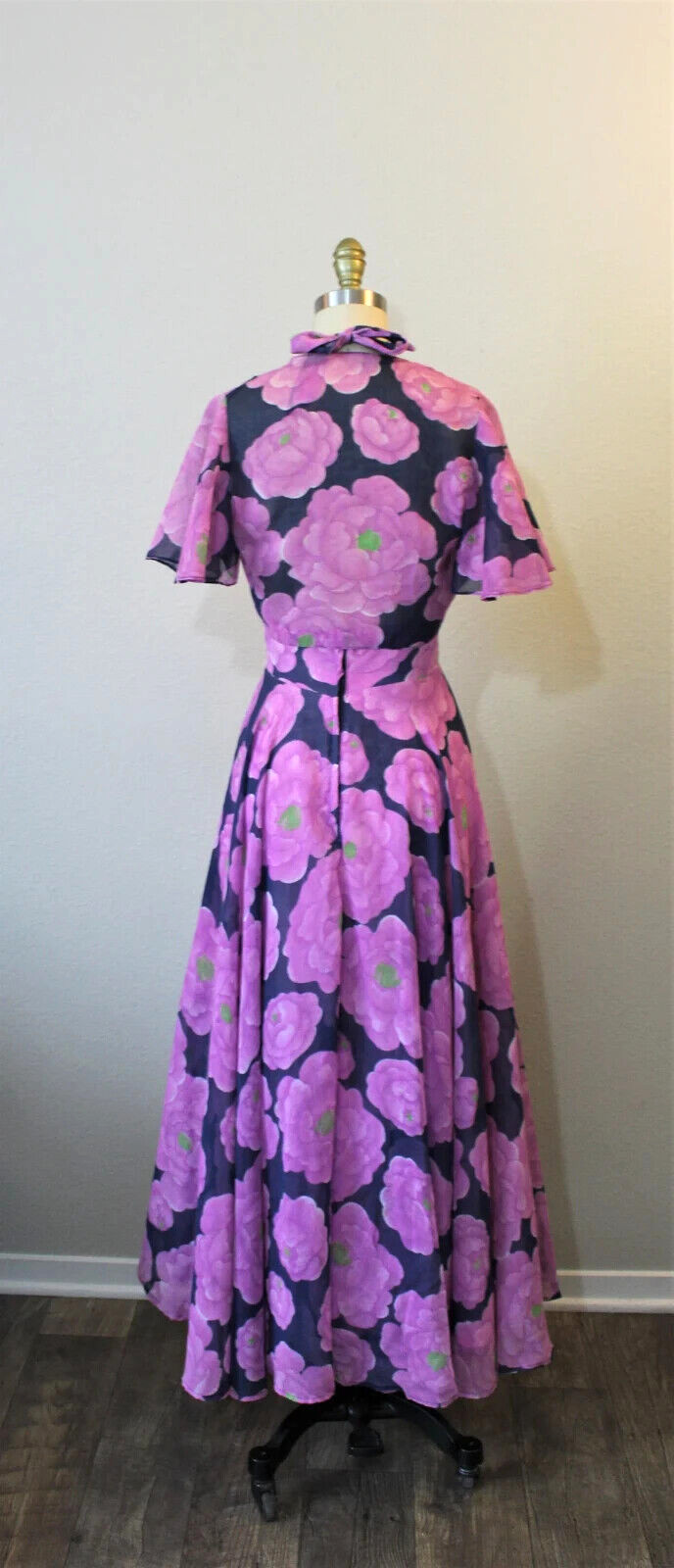 VTG 70’s floral voile halter dress full sweep skirt and matching jacket