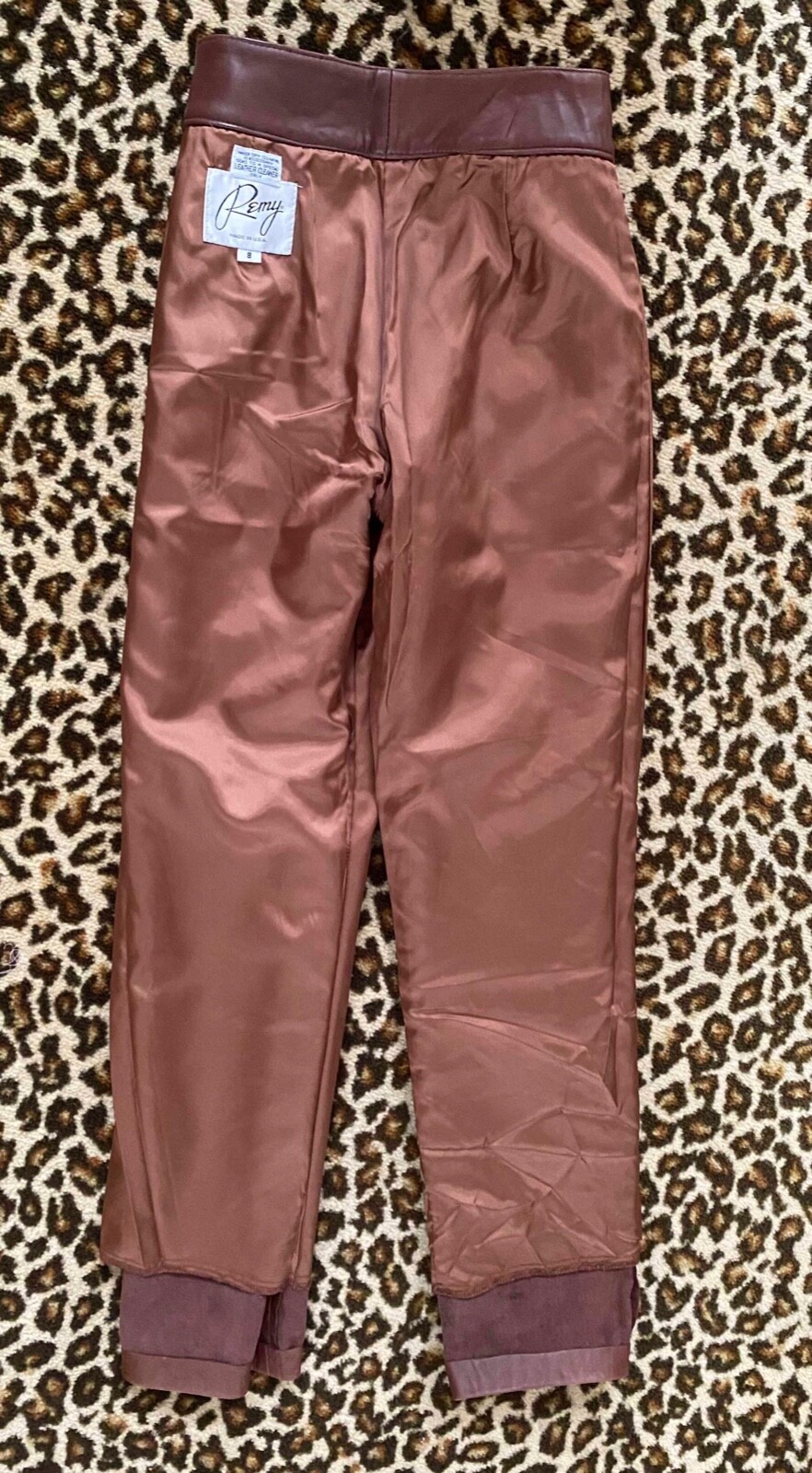 VTG 70s Women Brown Leather Pants XS LINED High Waist 26.5″ inseam 30″ Remy USA