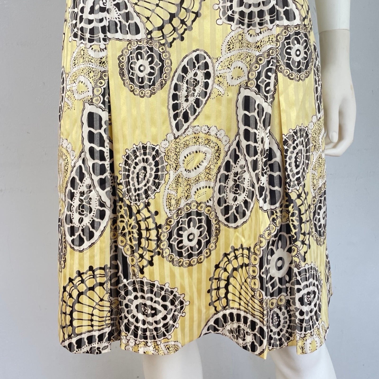Vintage Alberto Makali Dress Yellow Brown Abstract Cotton Lined Size Medium