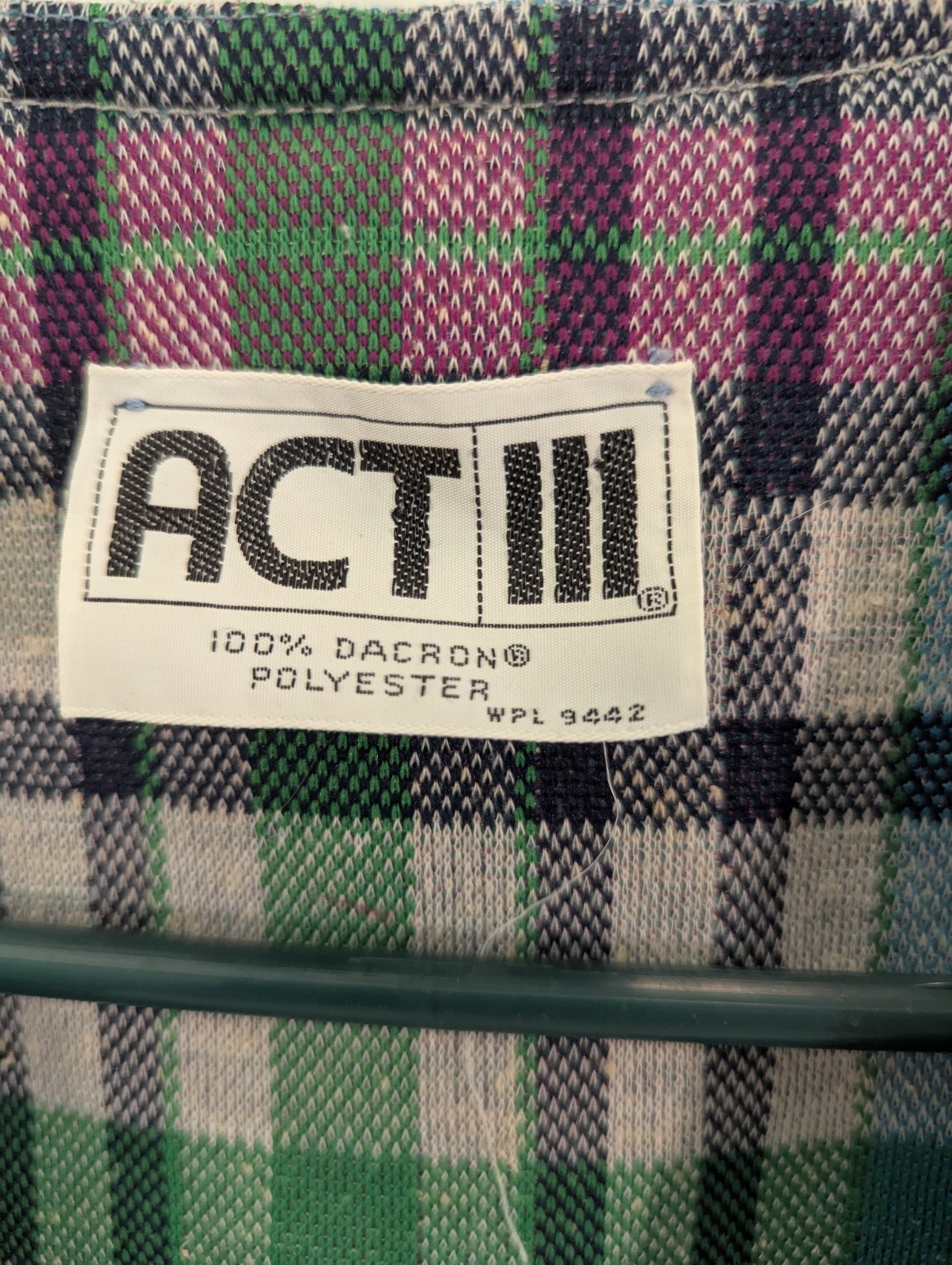 Vintage 1970s Vest Or Tunic Green Blue & Purple Plaid by ACT III
