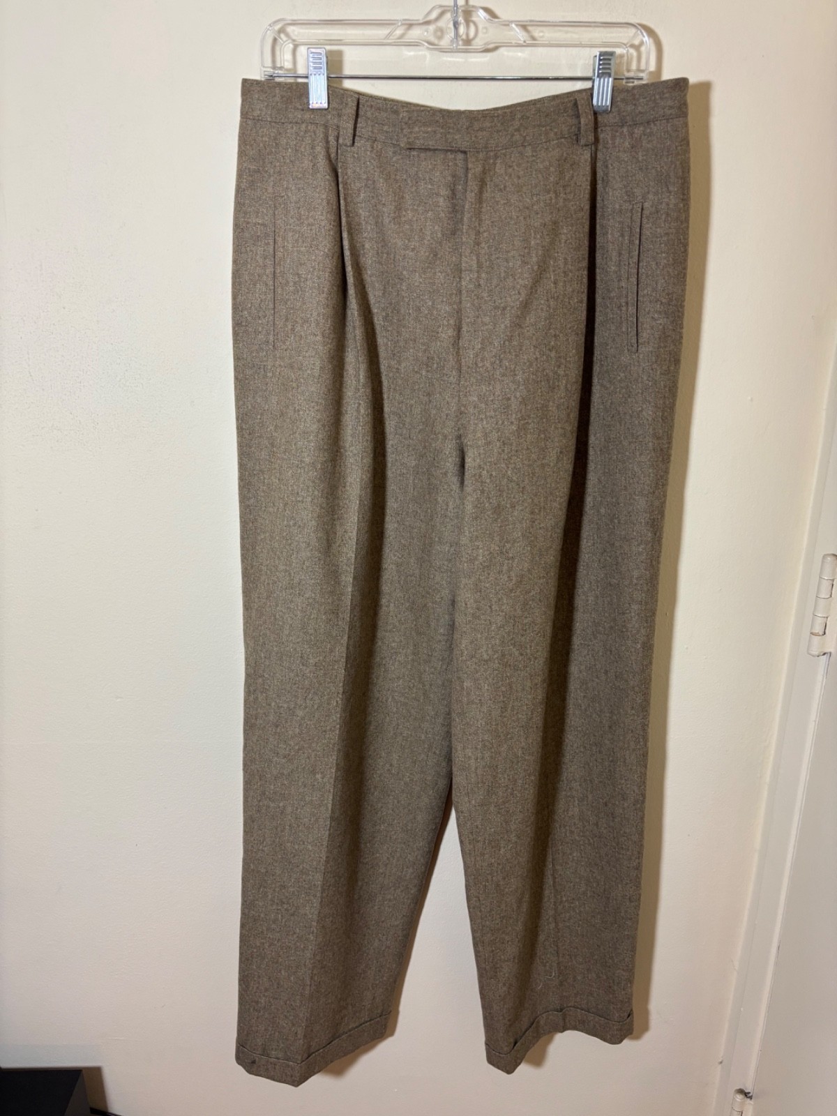 Vtg 70s 80s Pants 14 COMPANY ELLEN TRACY Wool Tweed Pleat Menswear Hepburn Cuff