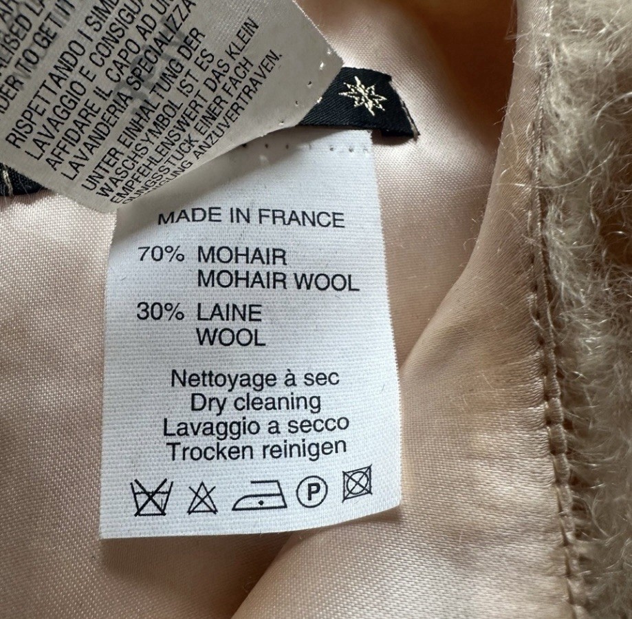 Plein Sud Rare Vintage Fuzzy Mohair/Wool Cream Sheath Dress F 36 US 4 Lined