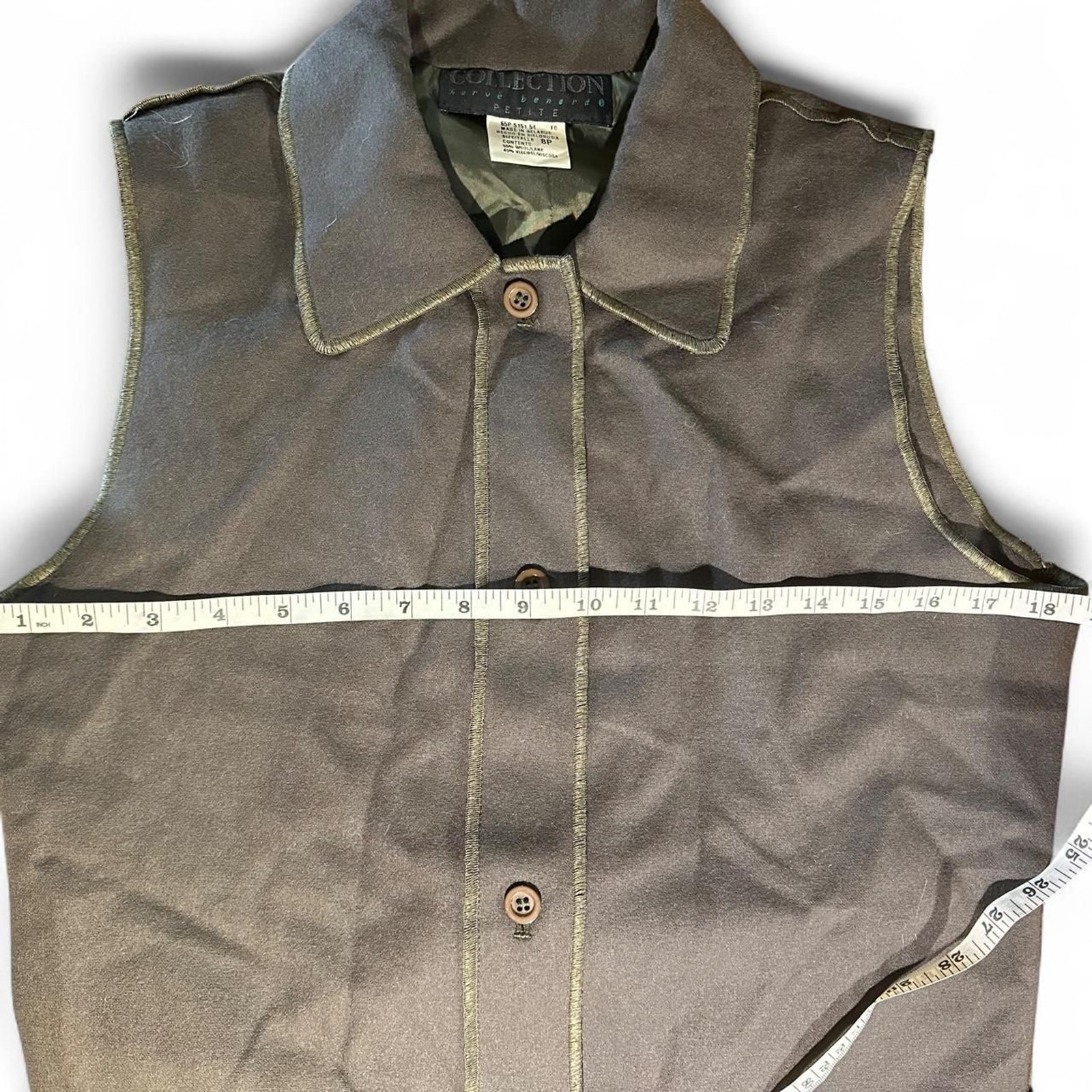 Harve Bernard Green Wool-Blend Exposed Stitch Fitted Vest Top