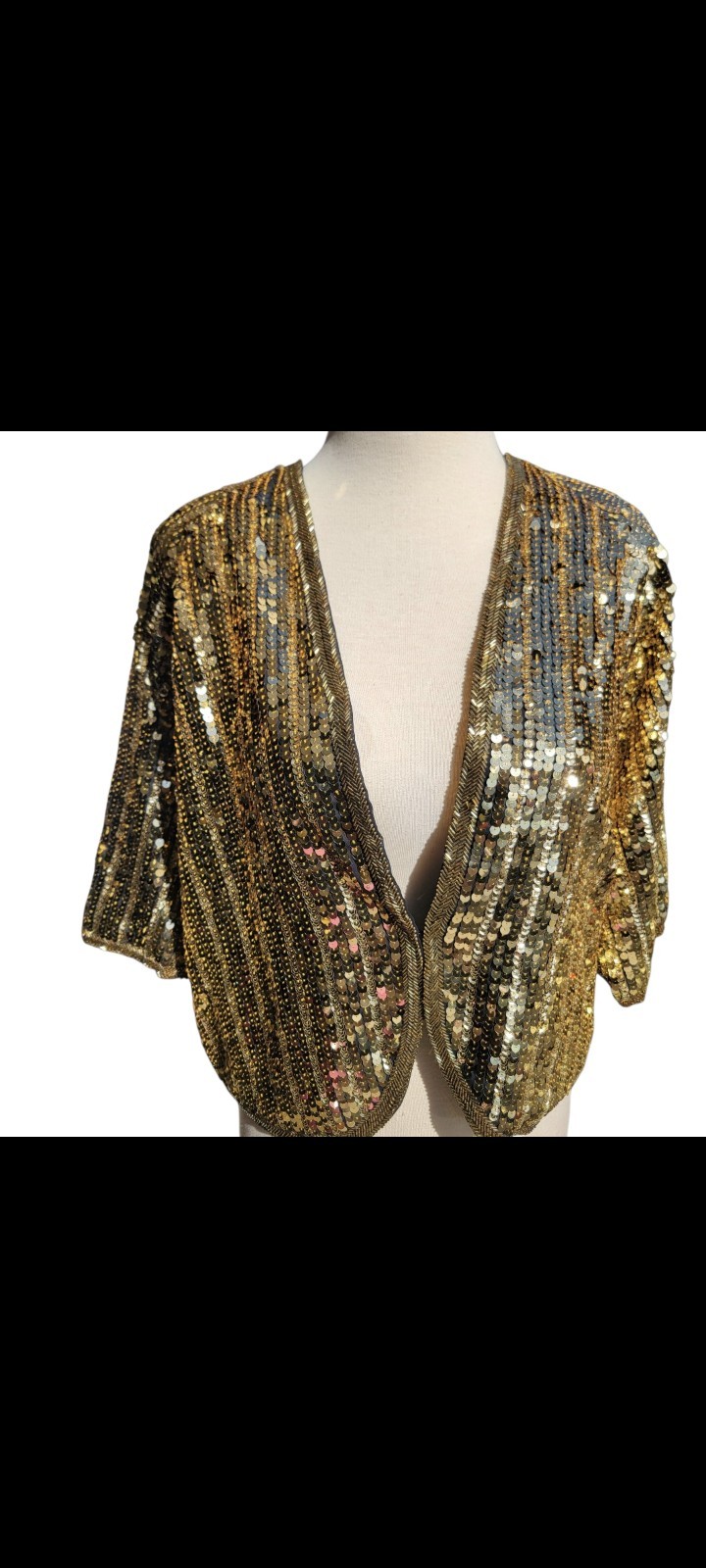 Vintage Isabelle Handmade Gold Sequin Cocktail Party Gatsby Shrug Jacket S/M
