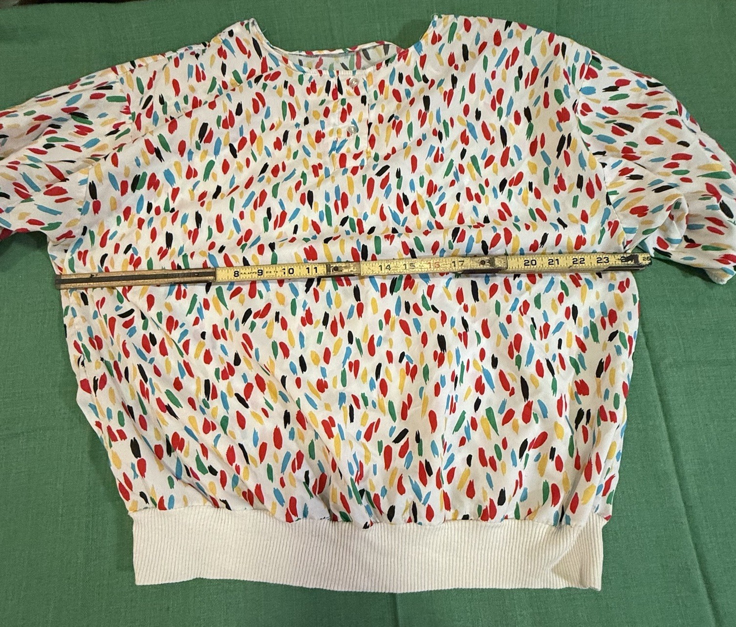 Vintage 80s Blouse Abstract Paint-Stroke Blouson with Shoulder Pads Women M