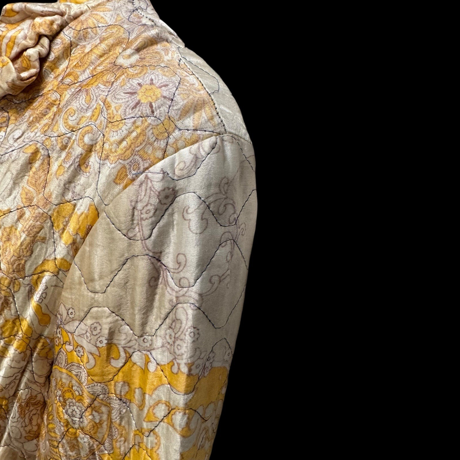 Vintage 1960s Quilted Hostess Gown Pink Sash Lounge Robe Psychedelic Print