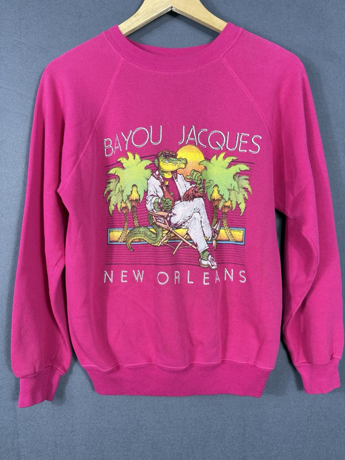 VTG BAYOU JACQUES Cotton/Acrylic Hanes Sweater New Orleans Graphic MED USA Made