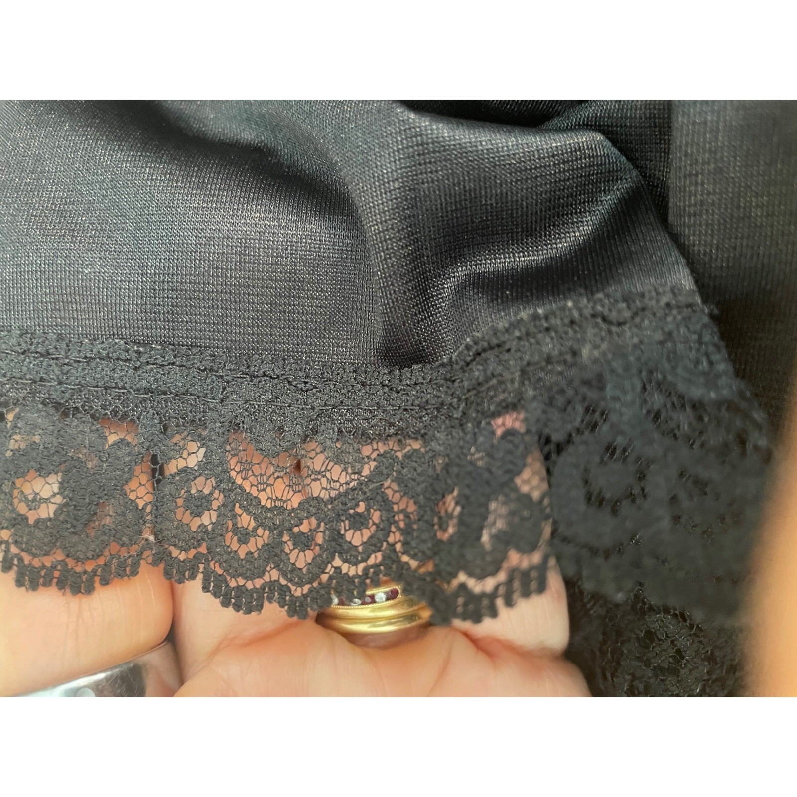Vintage Black Slip Skirt Lace Trim Half Slip Nylon Medium Made in USA