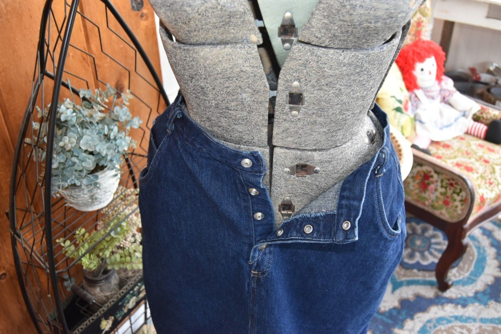 Vintage 1980s Carriage Court Denim Skirt Button Front High Waist Blue Jean Sz M